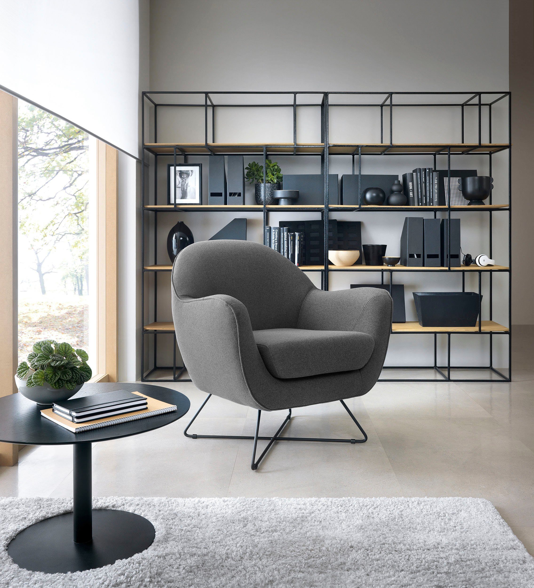 TRENDMANUFAKTUR Sessel Evora, Loungesessel, Designsessel, in zeitlosem Stil mit modernem Metallgestell