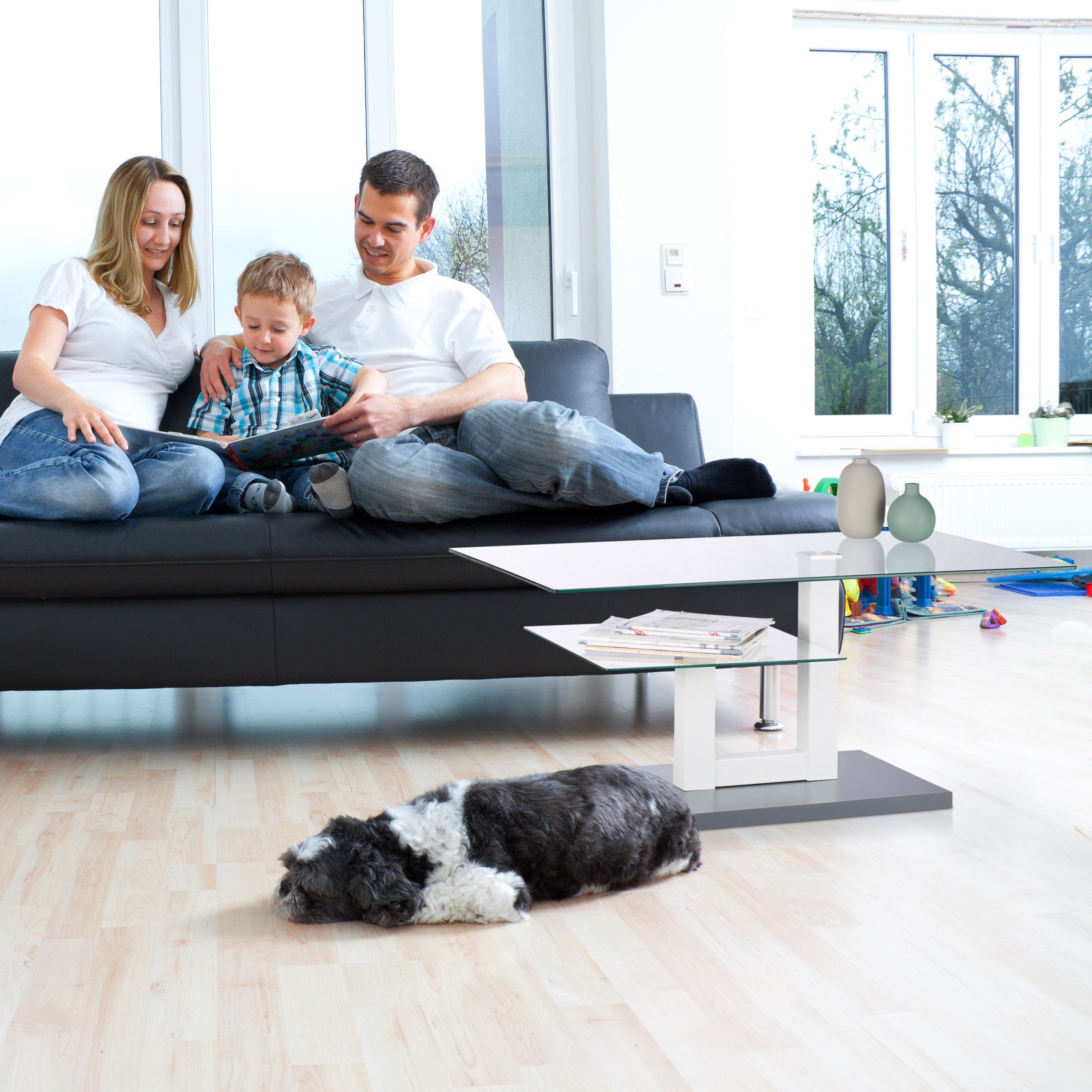 relaxdays Couchtisch Glas mit Ablage günstig online kaufen