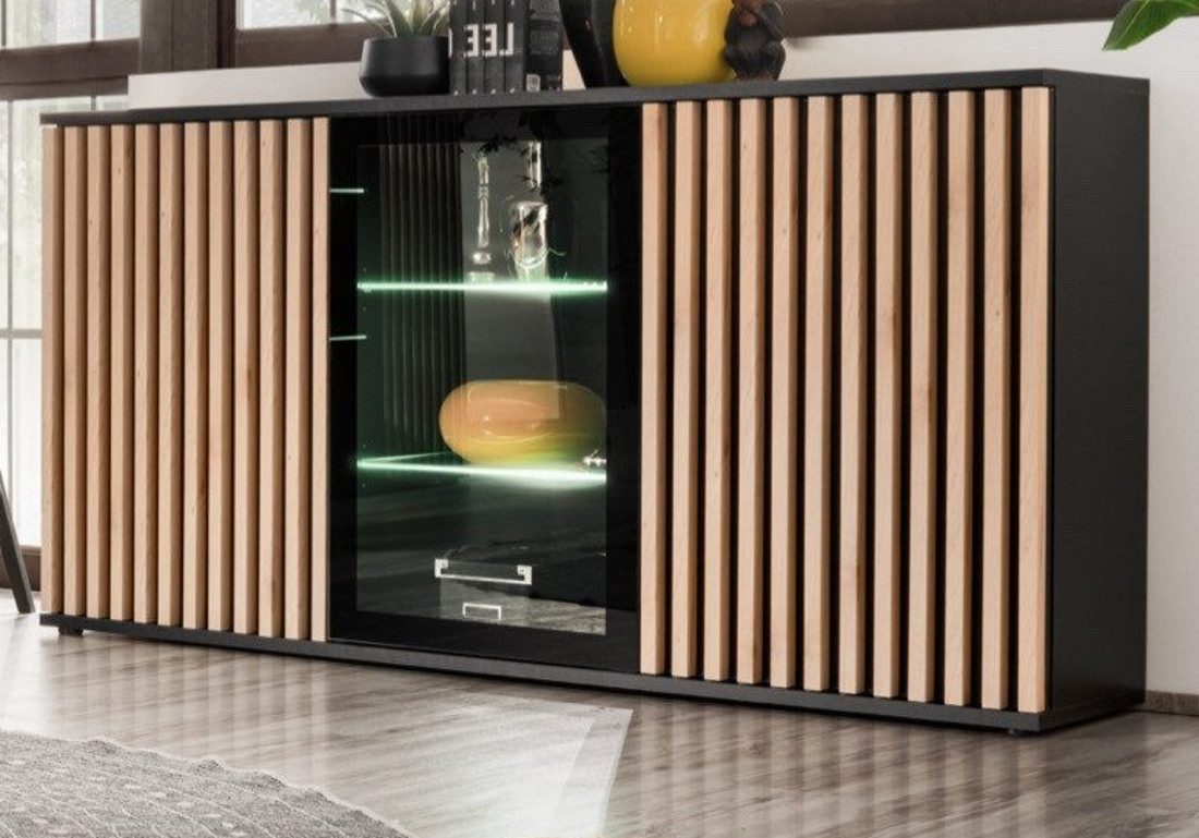Furn.Design Sideboard Morgan (Kommode in schwarz mit 3D Lamellen Eiche, 163 günstig online kaufen