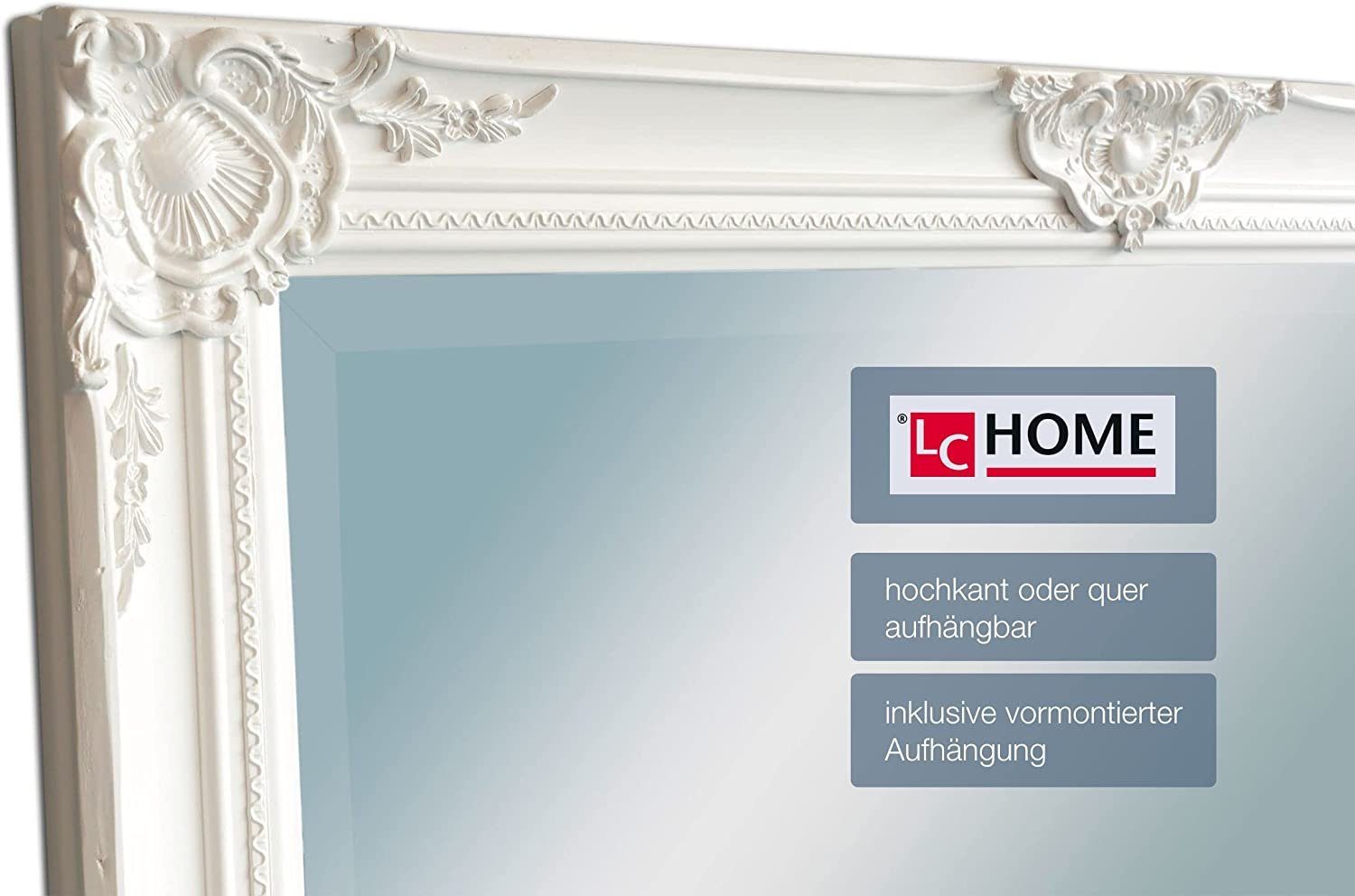 Weiß 80 180 mit Spiegelfläche x Wandspiegel dasmöbelwerk Wandspiegel edlem Home LC cm, Facettenschliff