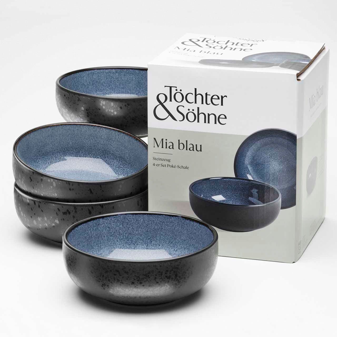 Töchter & Söhne Schale Mia, Steingut, (Packung, 4-tlg), reaktiv glasierte Innenseite, matte schwarze Glasur auf der Außenseite