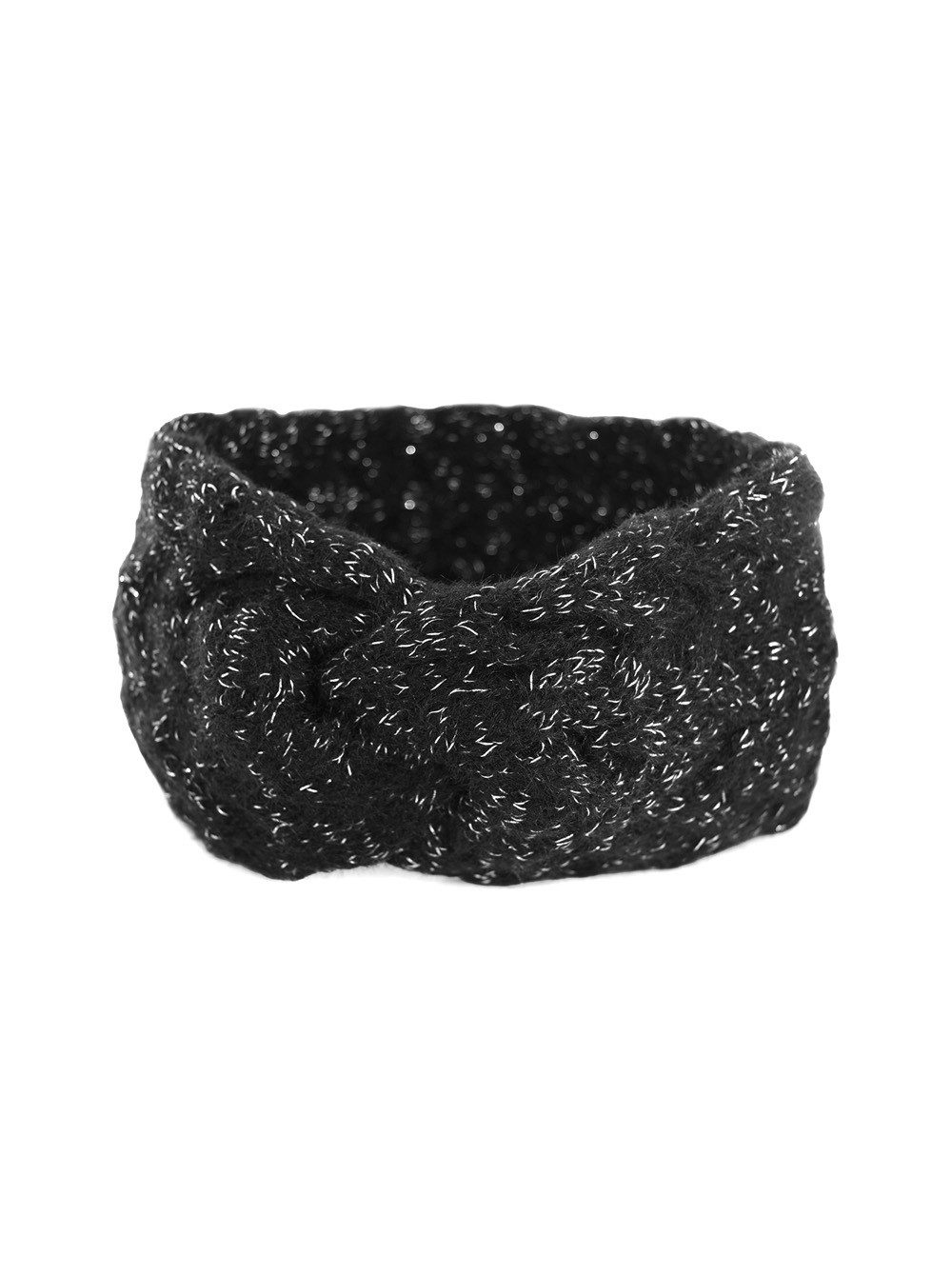 axy Haarband Damen Strickstirnband mit Zopfmuster, Silberfäden & Twist-Knoten, Strick Winter Stirnband Hairband