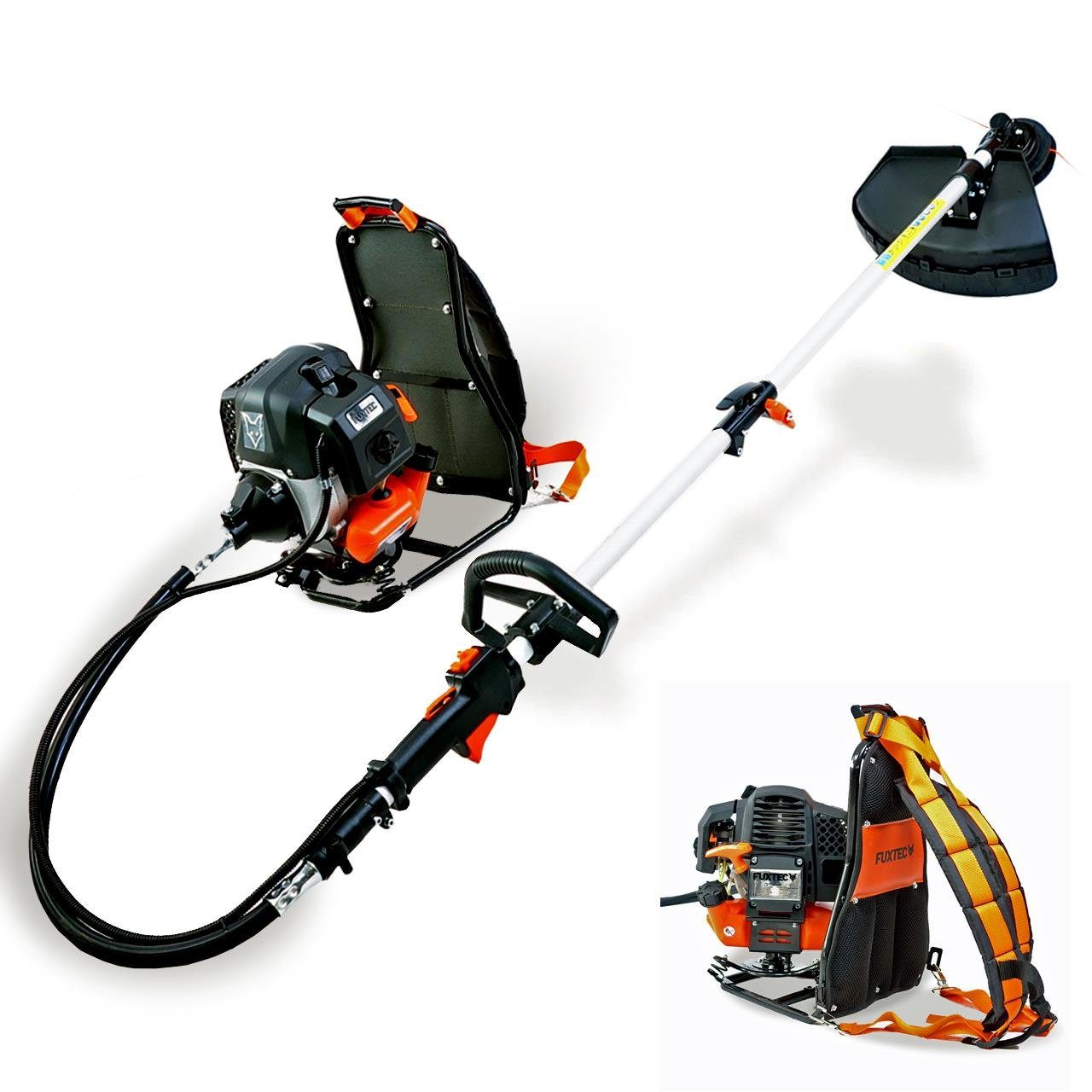 FUXTEC Benzin-Motorsense FX-MS152T, 44 cm Arbeitsbreite Messer, 2in1 Tool rückentragbar, 52ccm, 32cm Schnittbreite, Faden/Messer