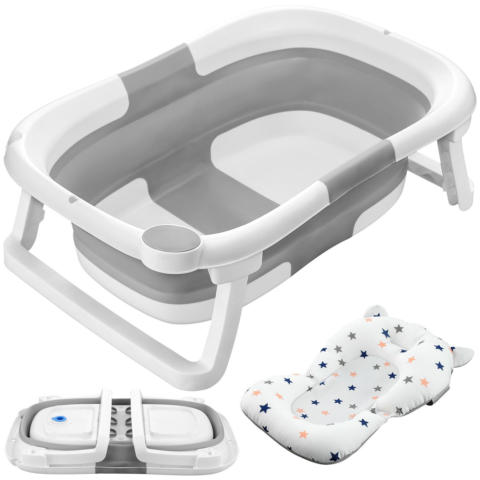 OUNUO Babybadewanne Faltbare Badewanne für Baby, Silikon für 0-2 Jahre, 60*40*23cm