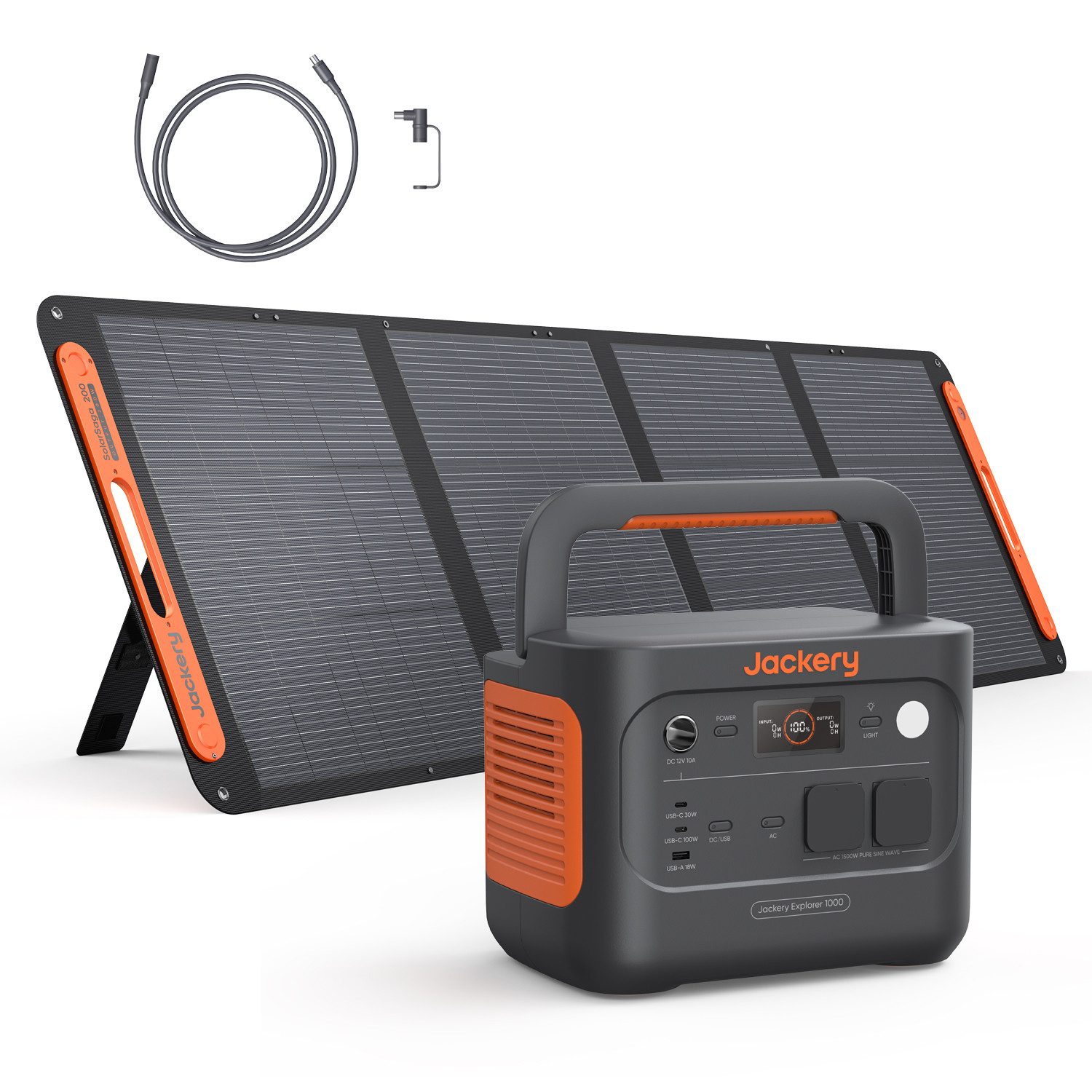 Jackery Stromerzeuger 1000 v2 tragbare Powerstation mit 200W Solargenerator 1070Wh, 3 in kW, mit 5M Kabel, 1 Std. Schnellladung LiFePO4 für Camping, Notfall