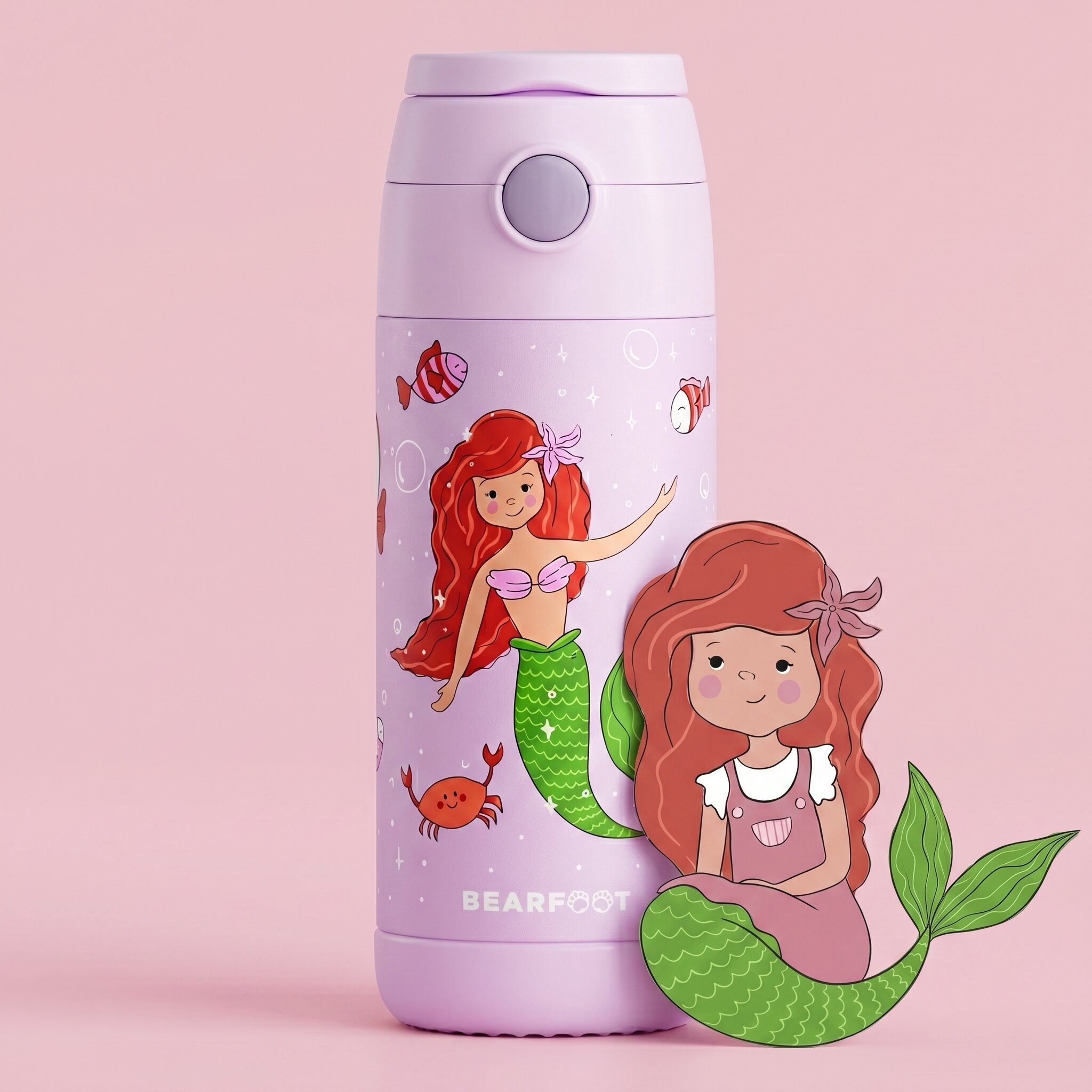 BEARFOOT Trinkflasche Thermo Kinder Trinkflasche Edelstahl - Meerjungfrau lila, Thermosflasche, auslaufsicher, Edelstahl, Kinderflasche, BPA-frei – Bild 2 von 5