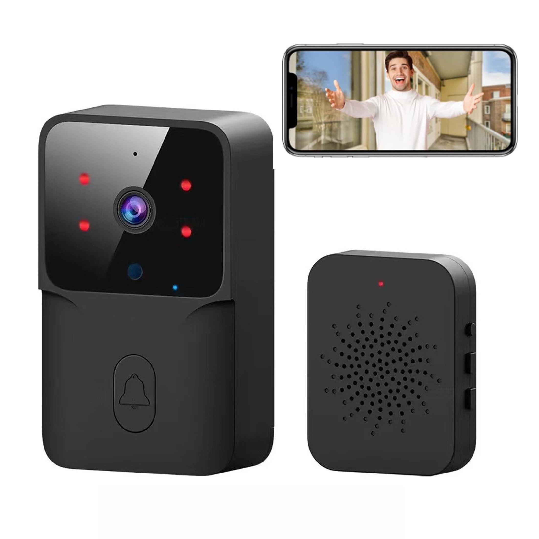 KINSI Türklingel-Set HD Smart Türklingel,Bluetooth Visual Doorbell,Video-Türklingel Kamera, 1 Empfänger, 1 Klingeltöne, Videoanrufe & Cloud-Speicherung
