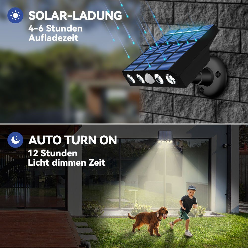 MUPOO Außen-Wandleuchte Solar Außen Warmweiß Solarlampen für 270° Außen, für Modi Wasserdicht, Außen mit Solarleuchte IP65 Solarleuchten 3 Wandleuchte, Bewegungsmelder