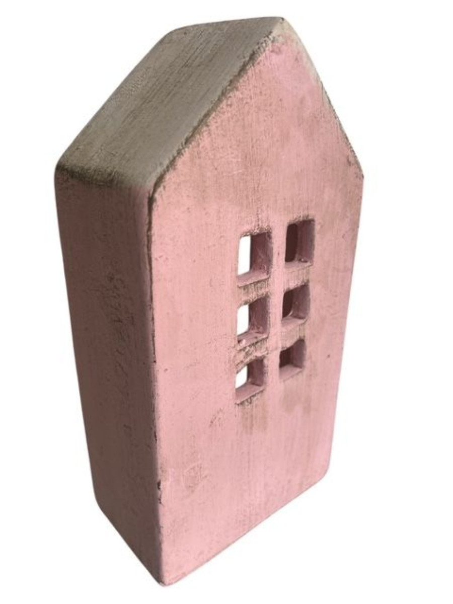 finehomegarden Dekoobjekt Zement Lichterhaus Rosa – Höhe 19,5cm + 22,5 cm – Deko Haus für Licht (1 St), Teelichthaus für Wohnbereich 2Größen wählbar