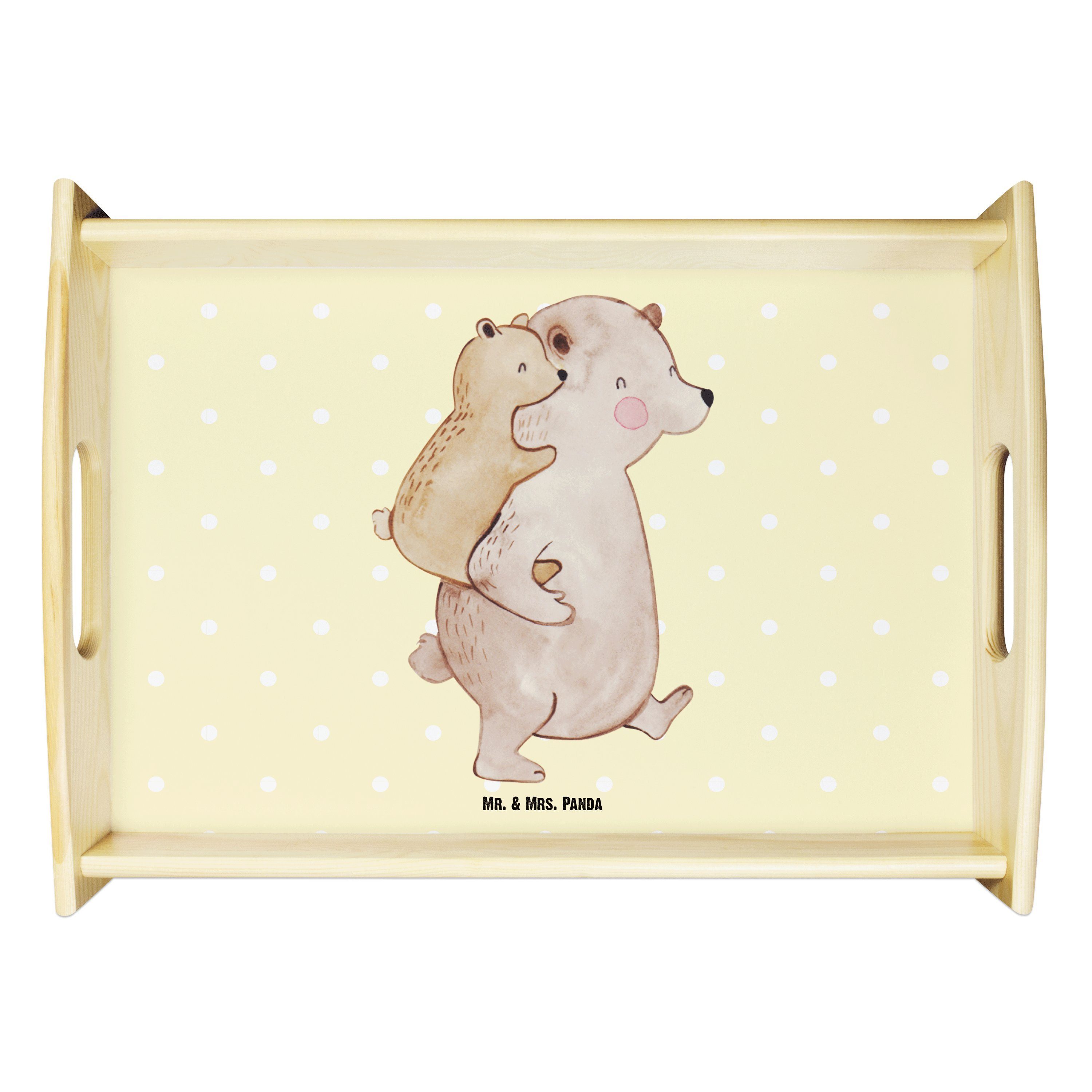 - Echtholz Gelb (1-tlg) Geschenk, - Mrs. Küchentablett, lasiert, Muttertag, Papa Vater, & Mr. Bär Pastell Panda Tablett