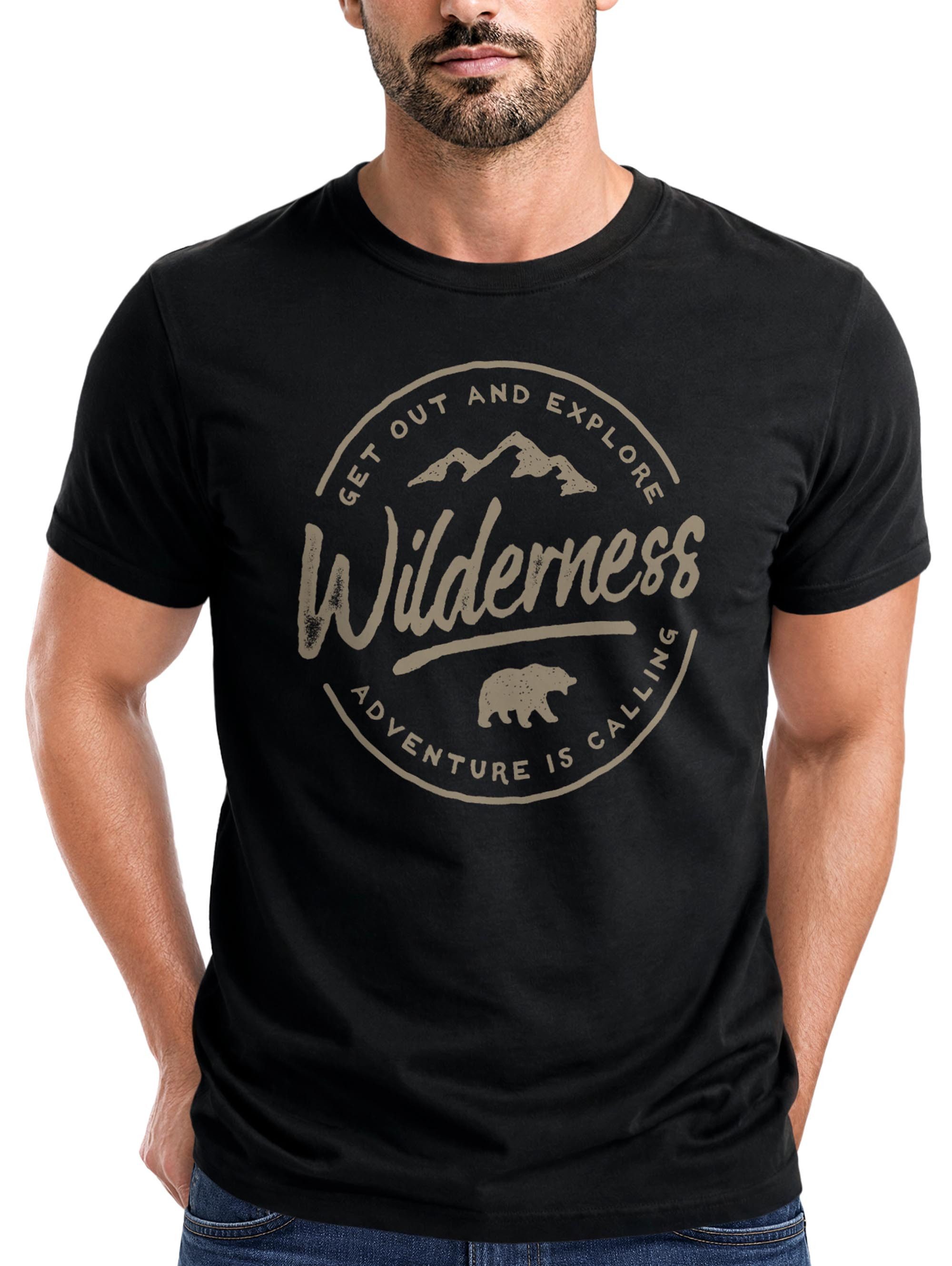 Neverless Neverless® Herren T-Shirt Adventure Logo Berge Mountain Bär mit Print