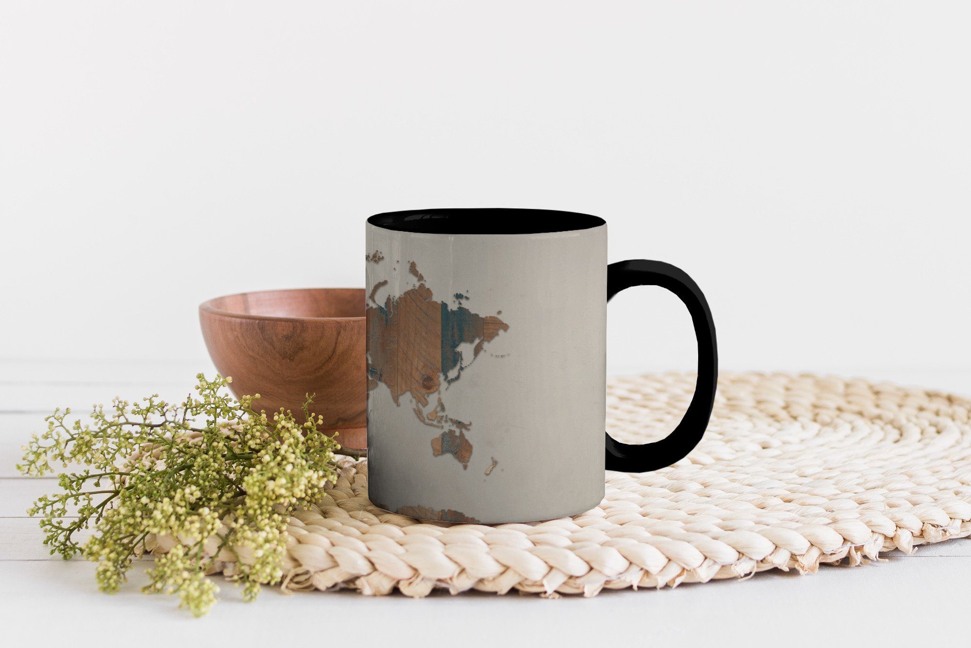 Keramik, Baum Kaffeetassen, Farbwechsel, Zaubertasse, Teetasse, Weltkarte Tasse Design, MuchoWow - - Geschenk