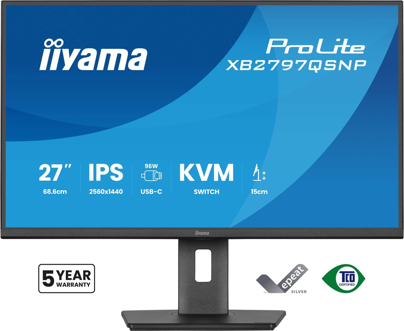Iiyama XB2797QSNP-B1 TFT-Monitor (2560 x 1440 px, Quad HD, 75 Hz, IPS, Adaptive-Sync, Lautsprecher, HDCP, Pivot, Höhenverstellbar)