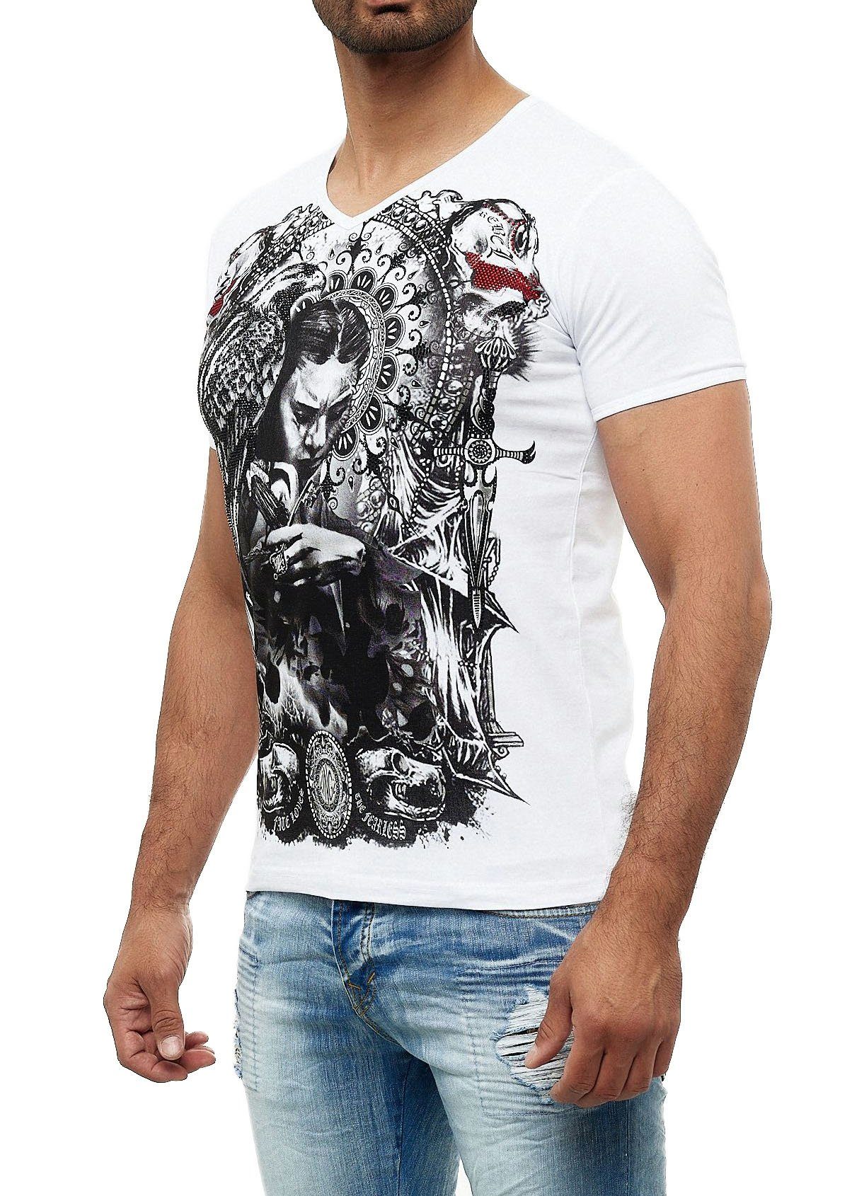 T-Shirt mit ausgefallenem KINGZ weiß-silberfarben Design
