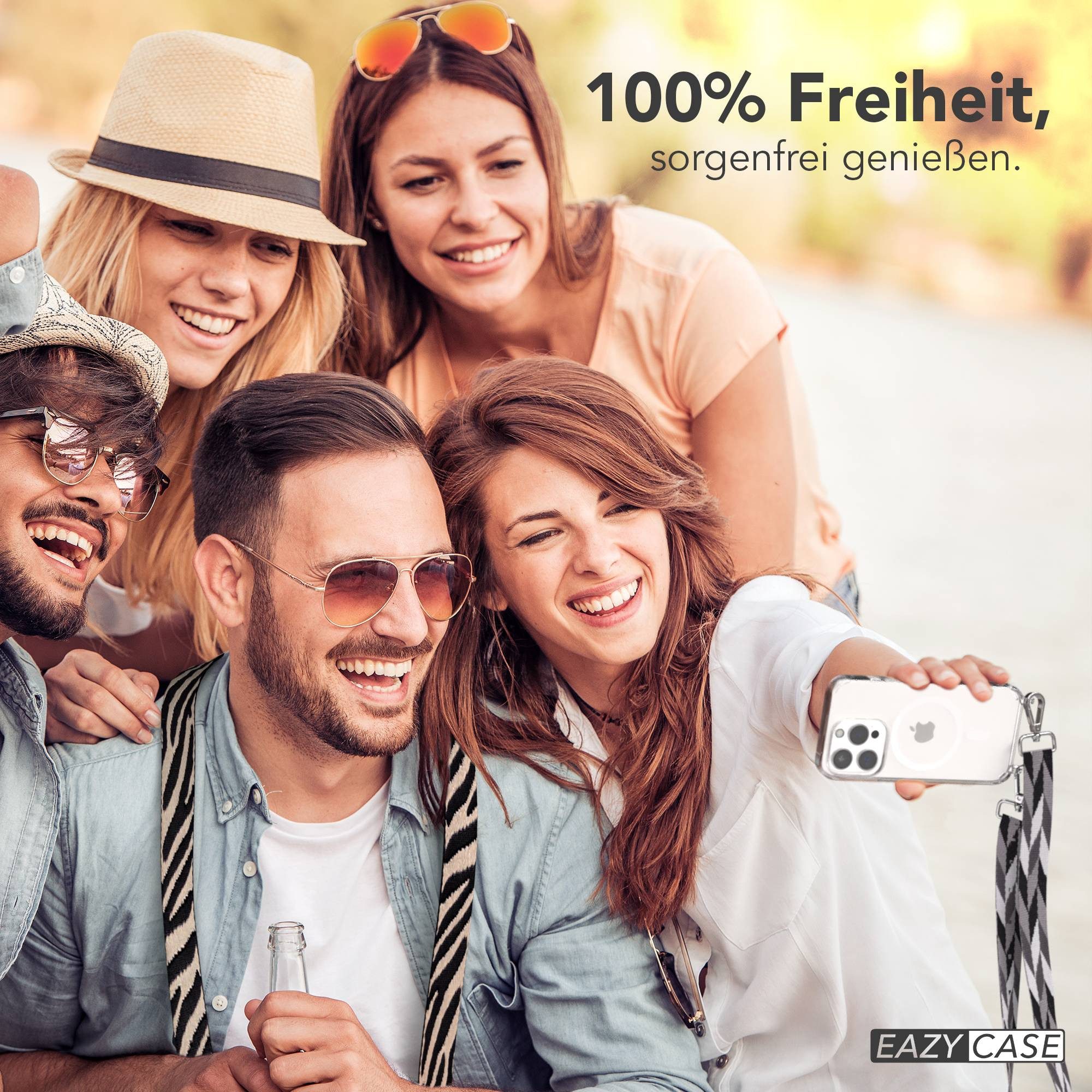 EAZY CASE Handykette Umhängeband MagSafe Hülle für Apple iPhone 15 Pro 6,1 Zoll, Handyhülle Rope Band MagSafe Crossbody Mix Grau Schwarz