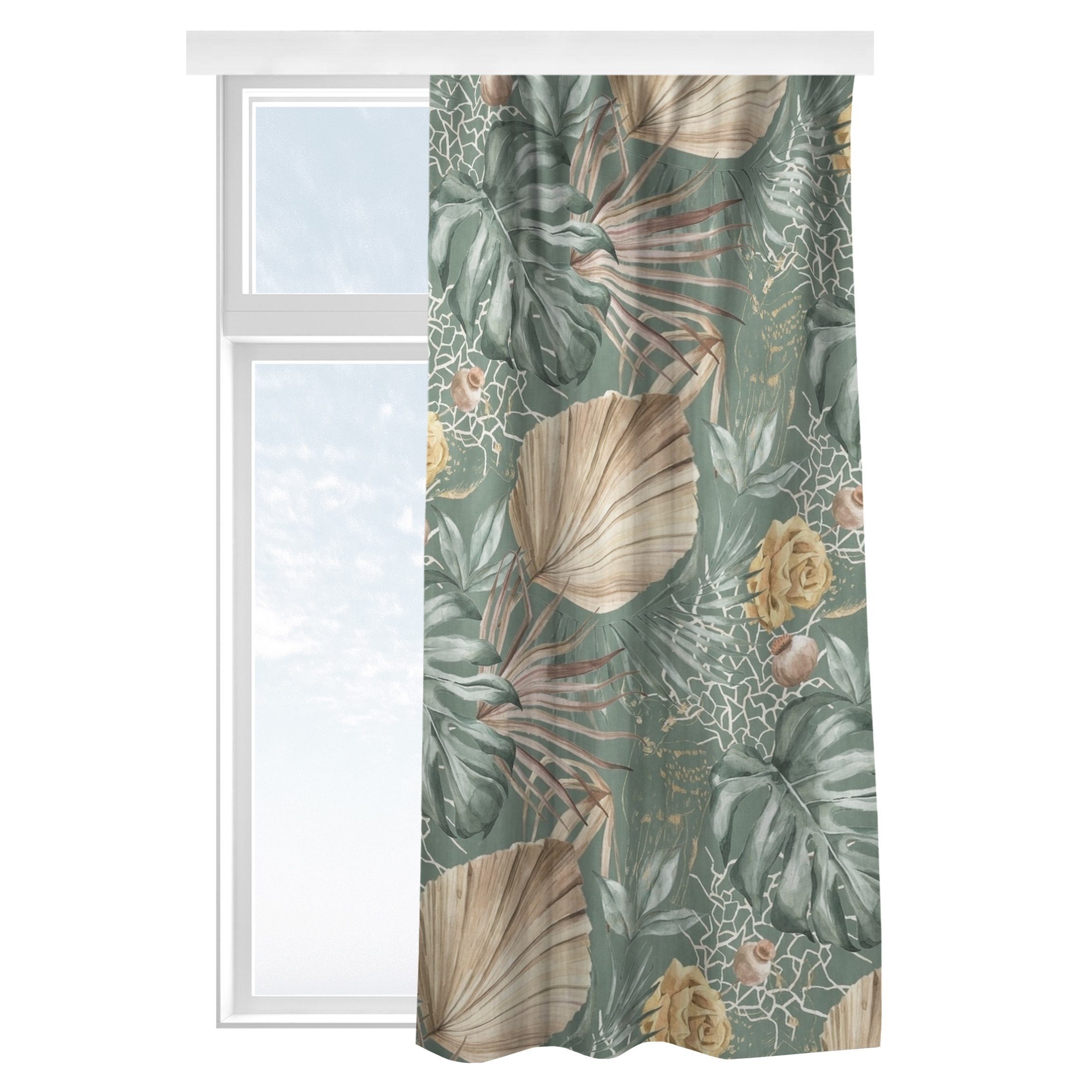 Bilderdepot24 Vorhang Gardine Aquarell Blumen Modern Blätter Rosen Grün Türvorhang (1 St), Multifunktionsband, blickdicht, Samt, Schiebegardinen Küche Schlafzimmer Wohnzimmer Schiebevorhang