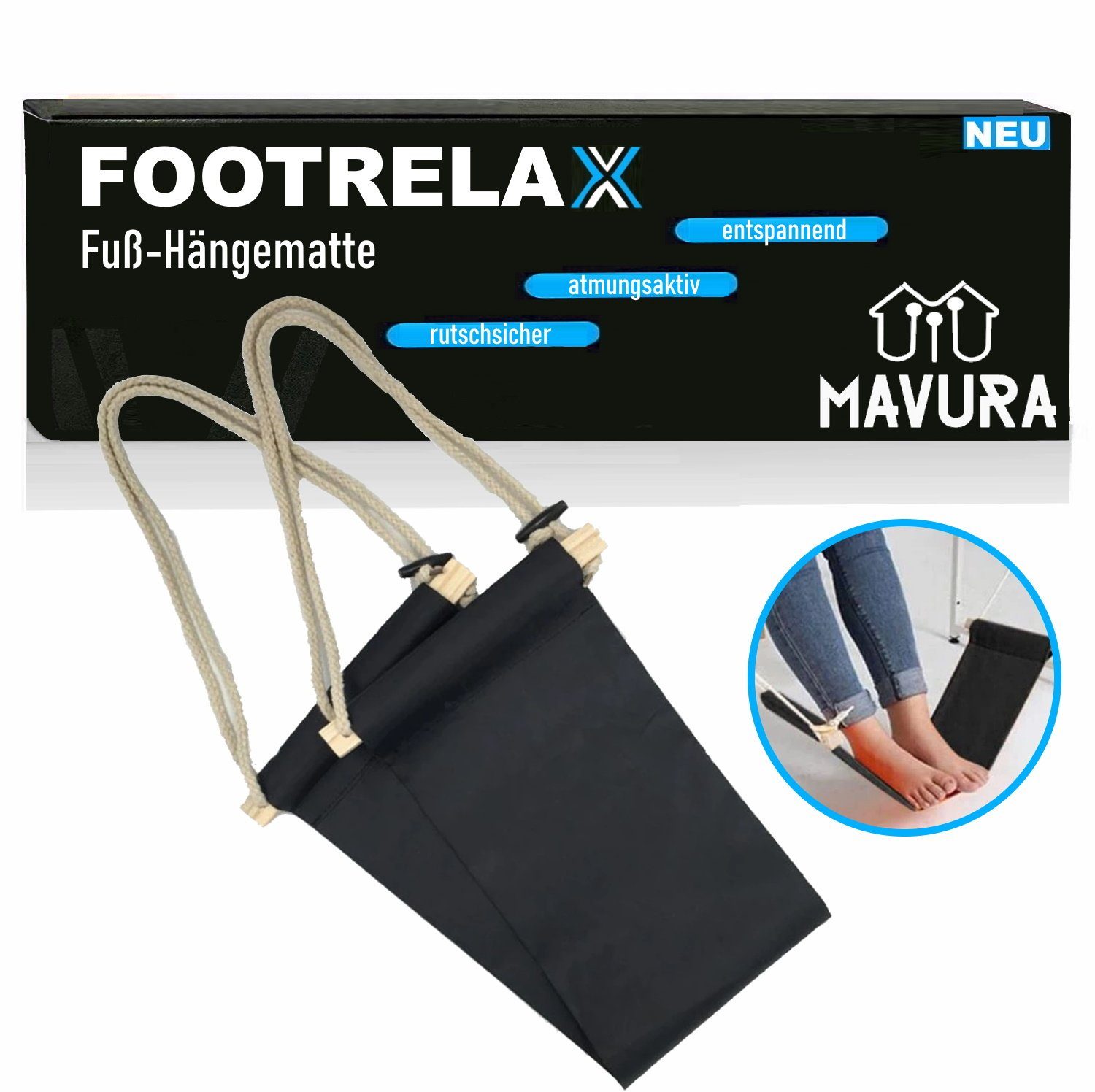 Fuß-Hängematte Hängematte Ablage Premium FOOTRELAX Tragbare Mini Reise Hängematte Schreibtisch, Tisch Fußstütze MAVURA Büro