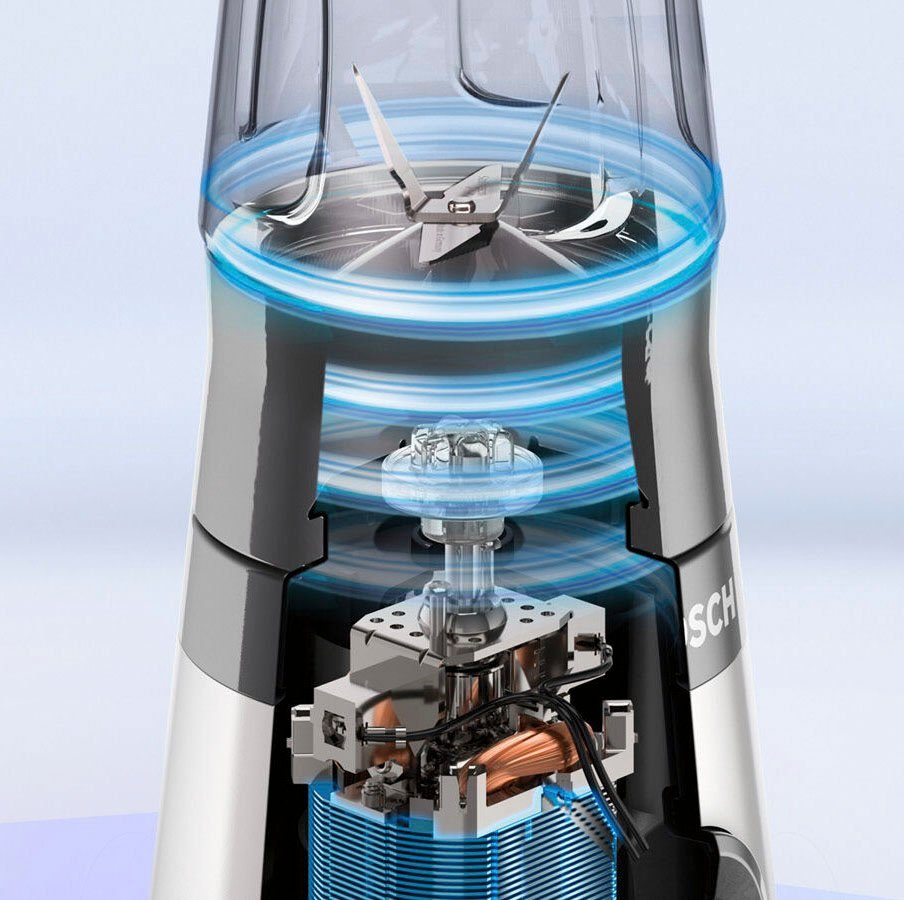BOSCH Standmixer VitaPower Serie 2 MMB2111S, Mini-Mixer, 0,6l ToGo, 40.000 U/Min, grau, 450 W, ToGo Flasche aus Tritan, Trinkdeckel, 4 Klingen, Made in Europe