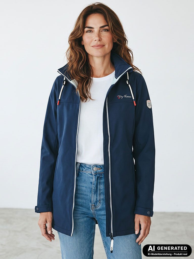 Dry Fashion Softshellmantel Hooge Damen Softshelljacke Mantel Outdoor-Jacke mit Fleece-Innenfutter Atmungsaktiv, Wind- und wasserabweisend, 2-Wege-Reißverschluss, Kapuze