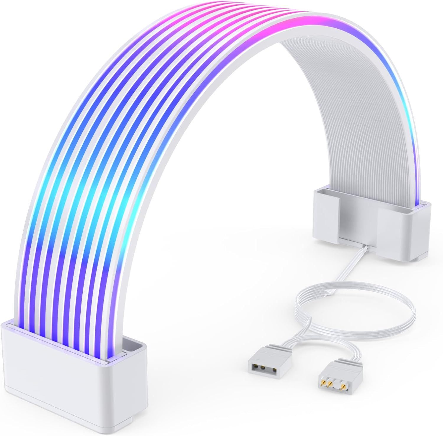 Athlix LED Lichtleiste RGB PSU Kabel für Gaming PC, LED Streifen ARGB PC Kabel Abdeckung, LED fest integriert, 24-polige ATX-Netzteilkabel, 80 LEDs
