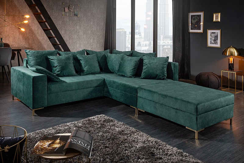 riess-ambiente Ecksofa LOFT 220cm petrol / gold, 3 Teile, Eckcouch · inkl. Kissen & Hocker · Samt · Modern Design