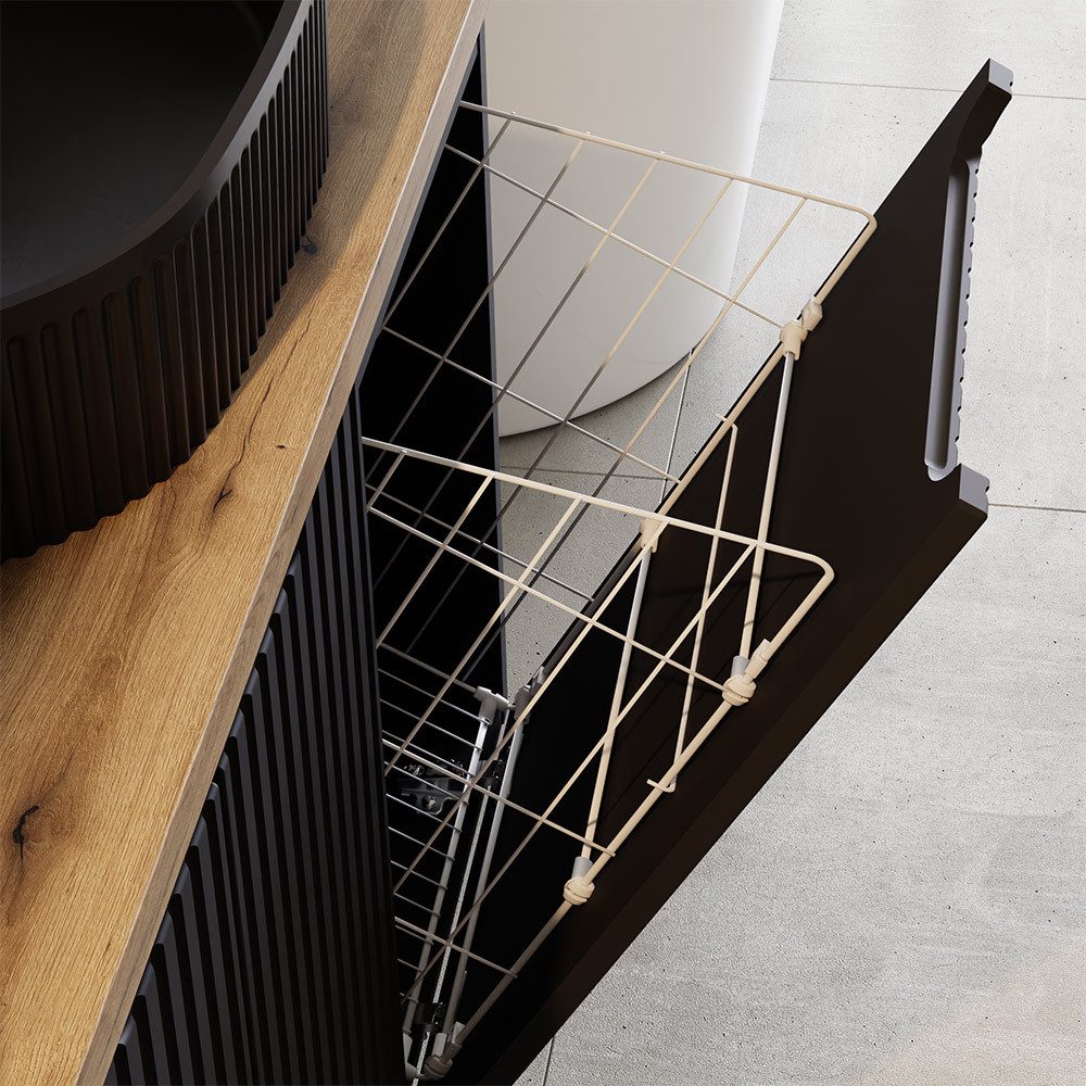 Lomadox Badmöbel-Set NEWPORT-56-BLACK, (Spar-Set, 3-St., Hochschrank Spiege günstig online kaufen