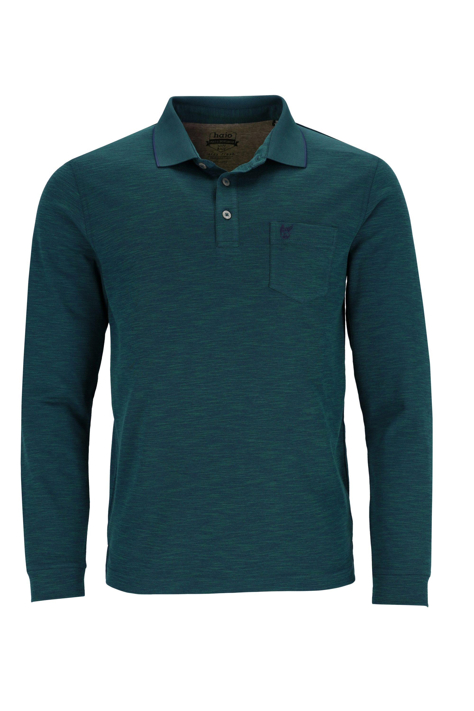 Hajo Langarm-Poloshirt H Softknit Polo Flammengarn dunkelgrün
