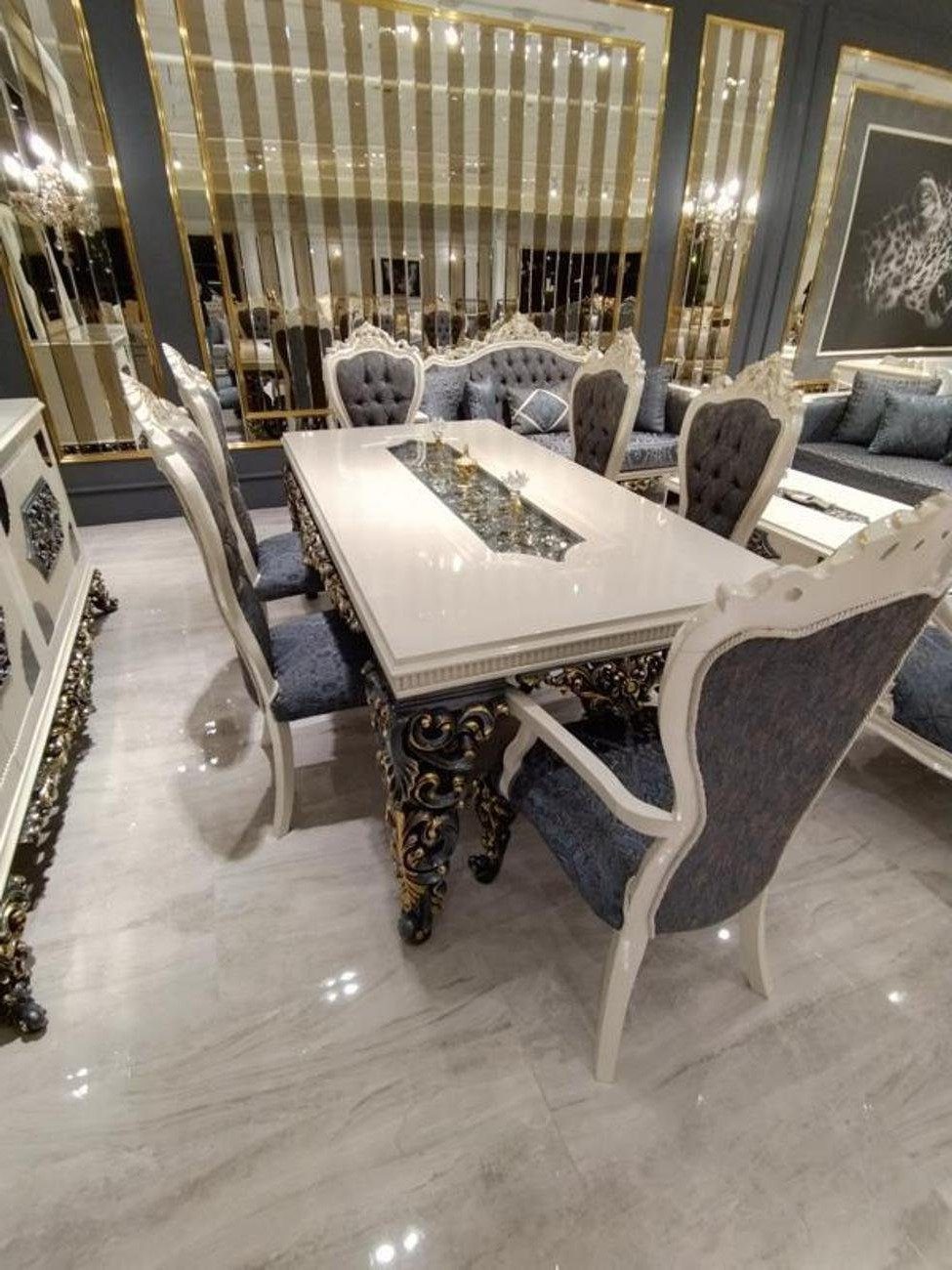 Essgruppe Eleganter Esstisch mit Stühlen aus hochwertigem Holz in Schwarz
