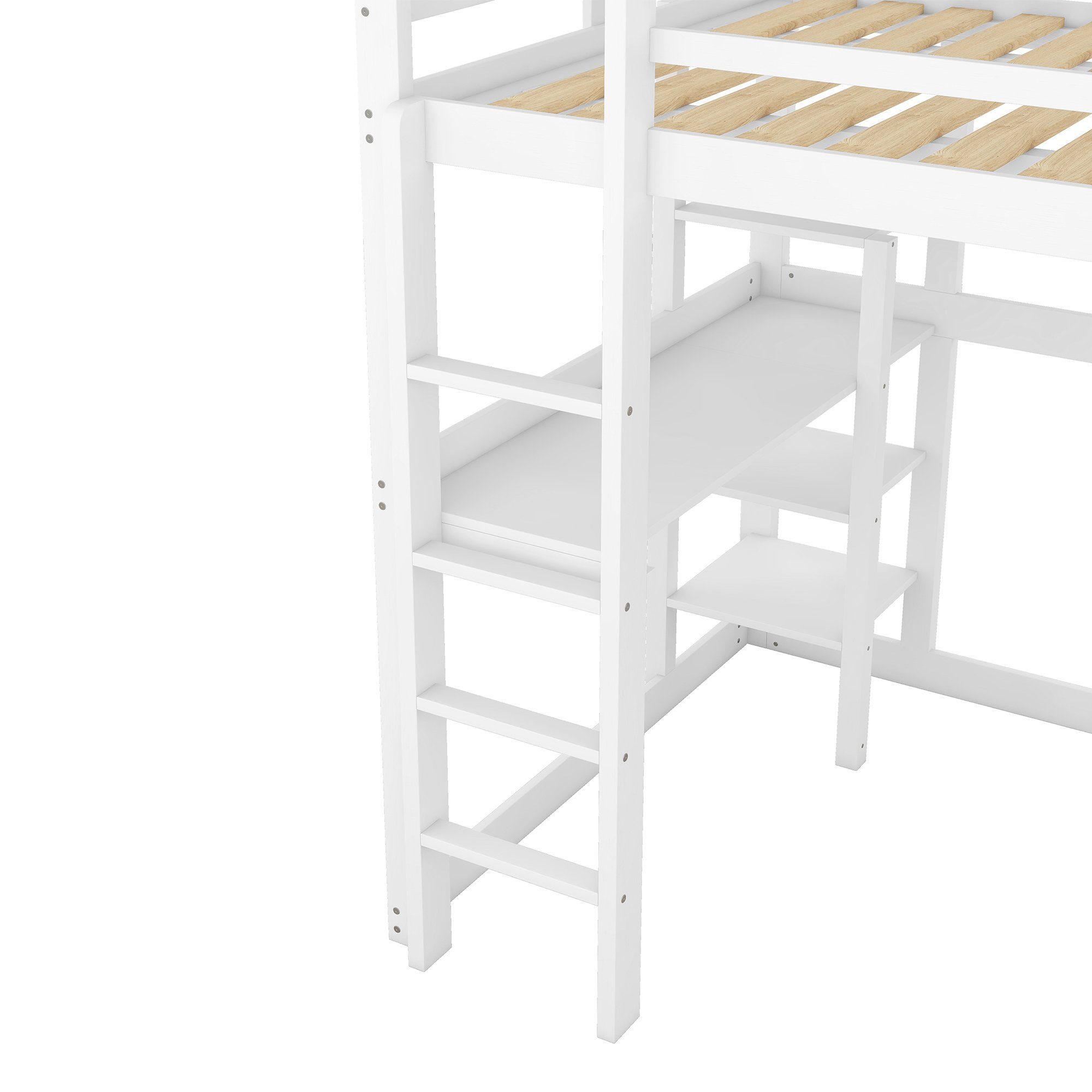 Flieks Hochbett Doppelbett Kinderbett Schreibtisch weiß 140x200cm Kiefer ohne mit Stuhl