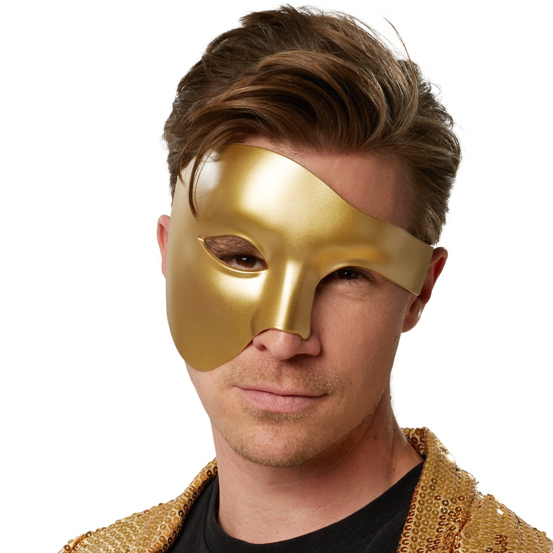 dressforfun Kostüm Faschingskleidung, auch Maskeradenverkleidung, in der Farbe gold, Einfarbige Halbmaske in Einheitsgröße, Ca. 60 g, Ca. 16,5 x 15 cm