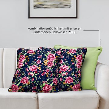 novely® Dekokissen 2er-SET DEKOKISSEN OUTDOOR Blumen Kissen Kissenbezug Füllung 45cm D014, outdoorgeeignet, schmutz- und wasserabweisend, waschbar
