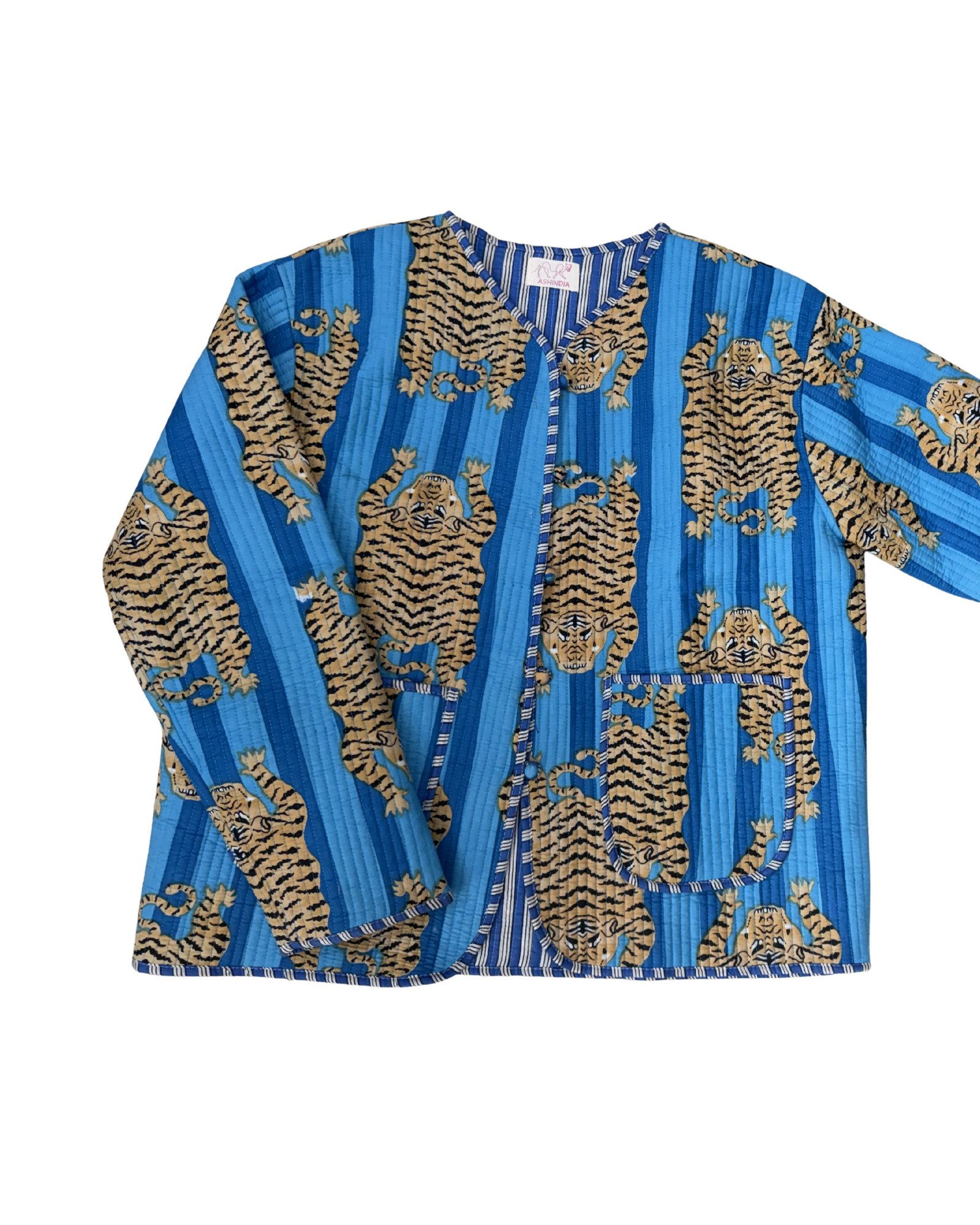 ASHINDIA Wendejacke 100% Baumwolle Steppjacke Tiger Tiger-Motiv Leomuster