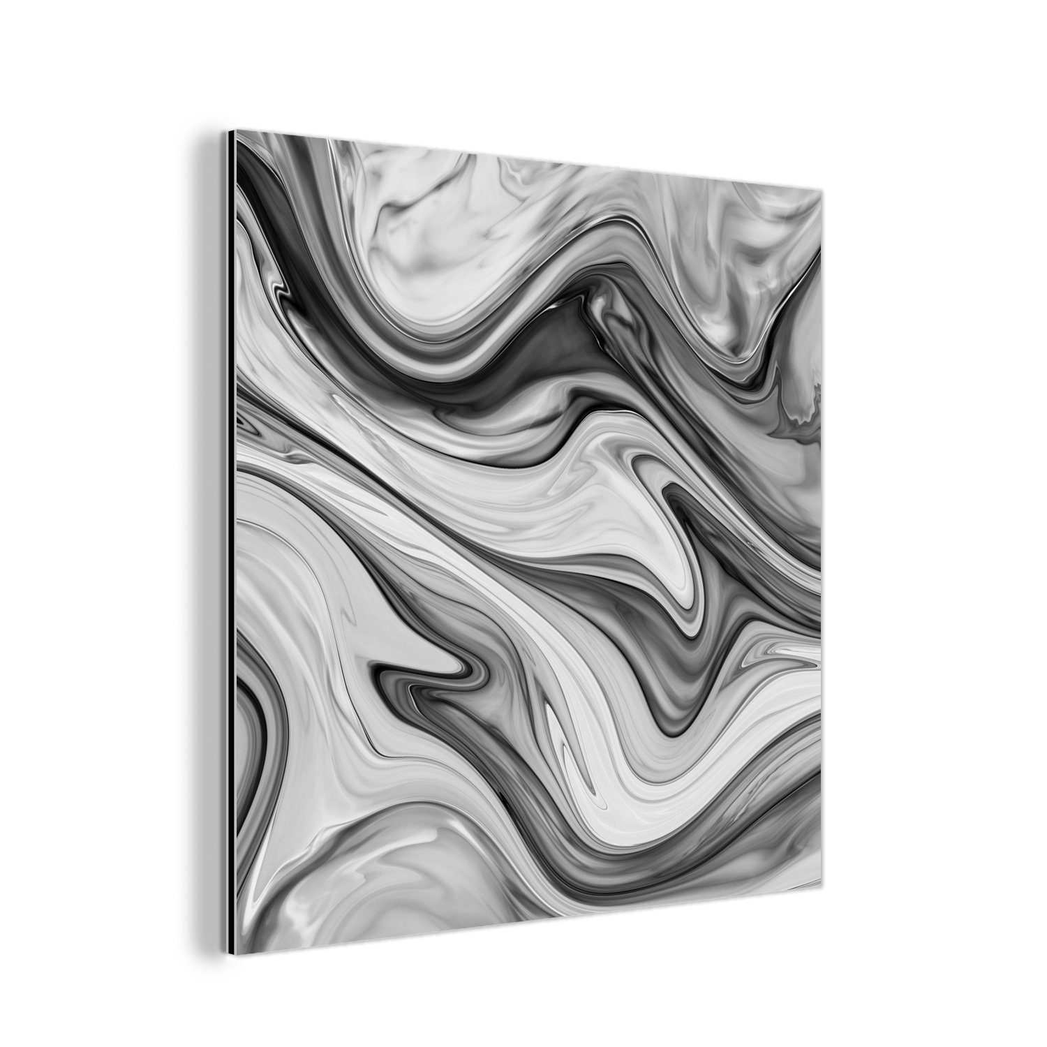 deko Aluminium - Marmor Alu-Dibond-Druck, Metallbild (1 aus - Marmoroptik - - Muster Gemälde Schwarz, Metall, MuchoWow Grau St),