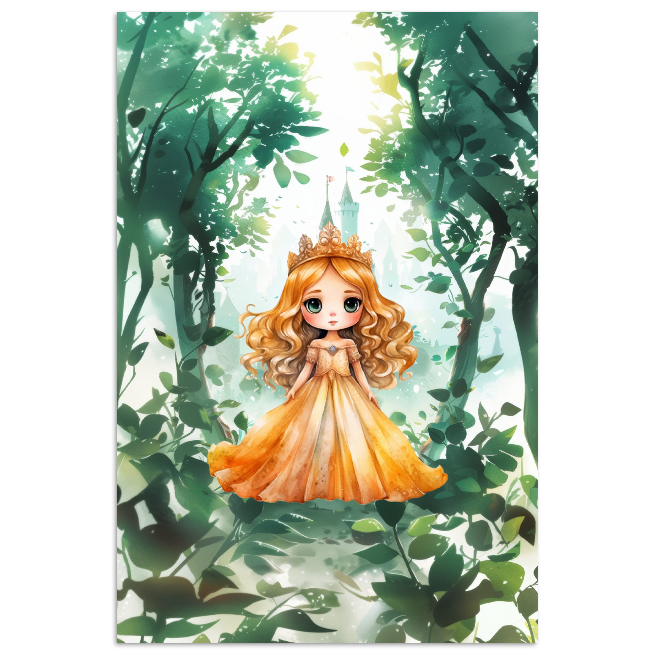 MuchoWow Poster Prinzessin - Mädchen - Gelb - Prinzessinnenkleid, (1 St), Poster ohne Rahmen, Wandbild, Wandposter, 20x30 cm