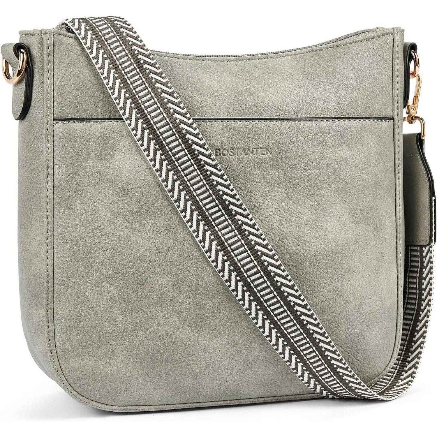Umhängetasche Handtasche Damen Crossbody Leder Schultertasche Riemen 2 grau