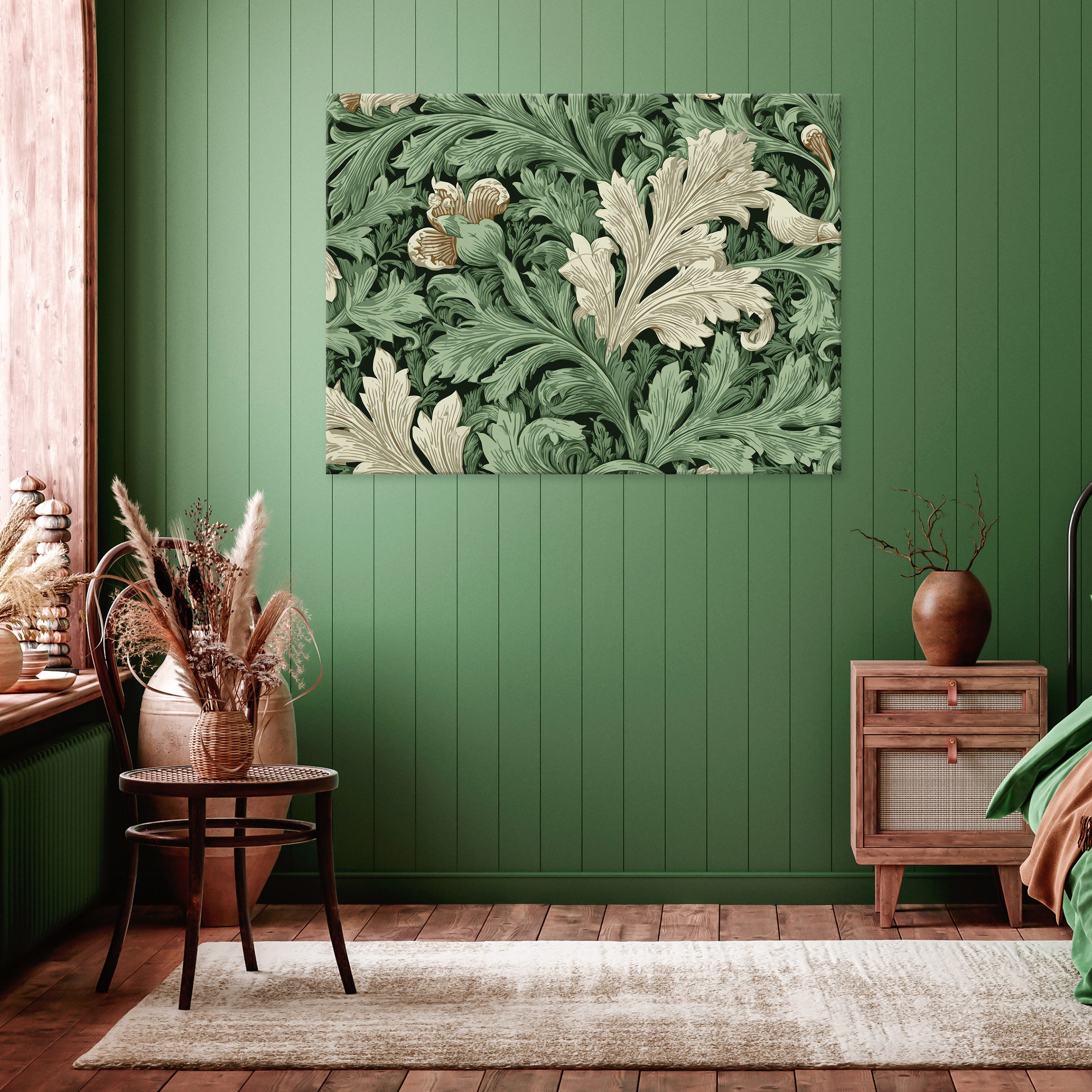 Wallarena Leinwandbild Blätter Vintage - Grün - Modern - Wohnzimmer, Blätter, 40x30x2cm