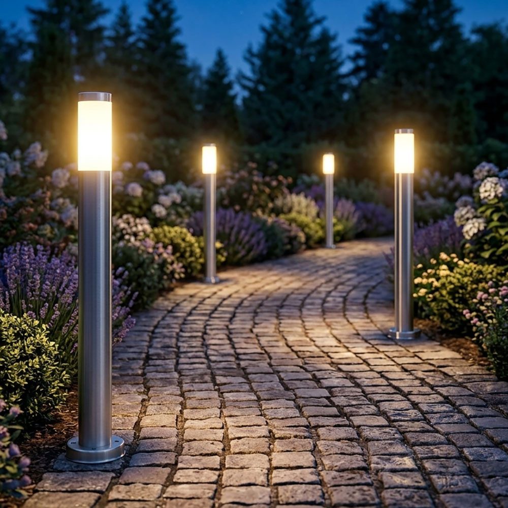 GLOBO LIGHTING Außen-Stehlampe, Leuchtmittel nicht inklusive, 4er Set Außenstehlampe Gartenleuchte aus Edelstahl Garten