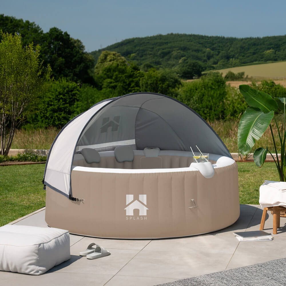 HOME DELUXE Whirlpool SPLASH inkl. Kissen, Getränkehalter und Sonnendach - Ø208 cm, aufblasbar per Knopfdruck - für bis zu 6 Personen, Outdoor Whirlpool