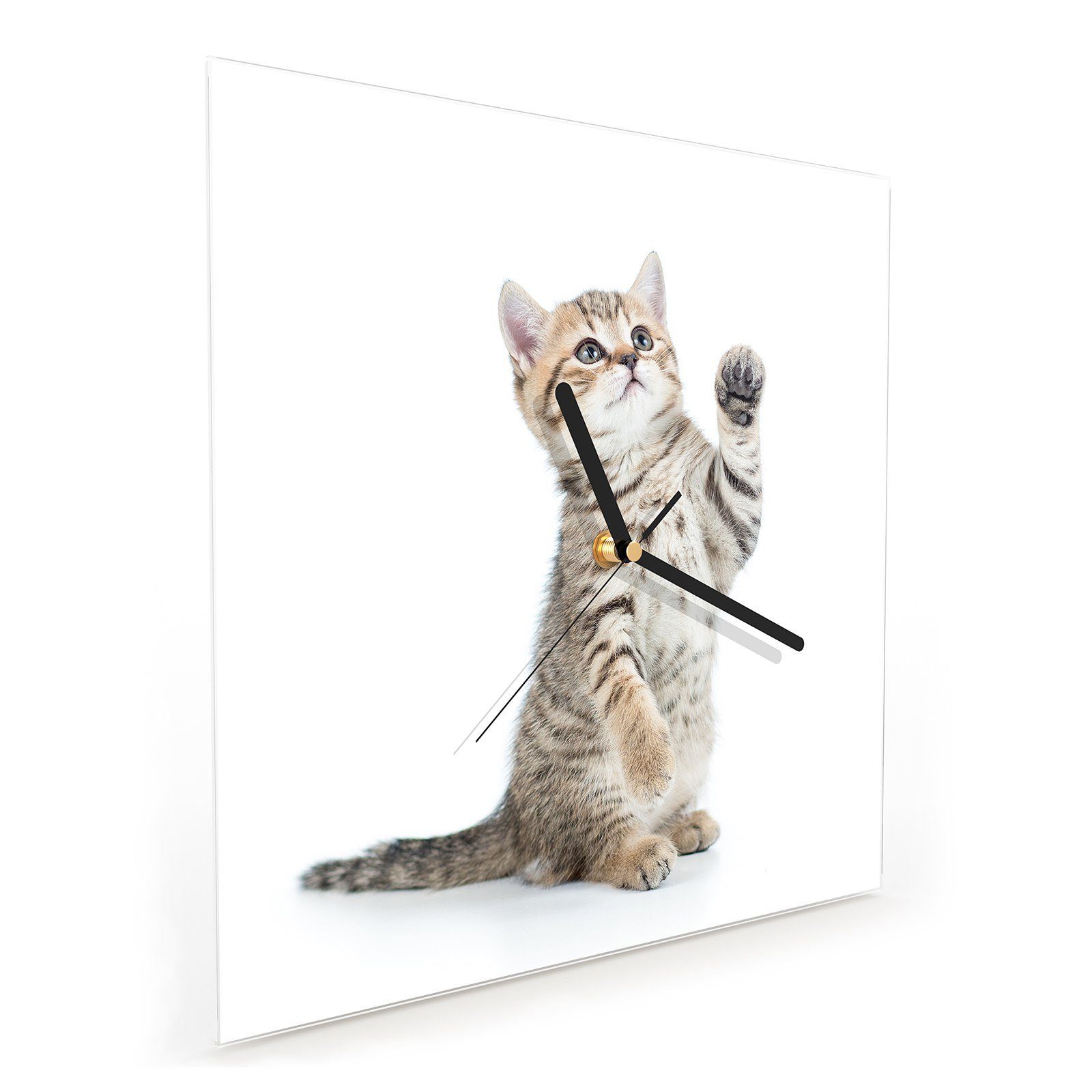 x 30 Primedeco 30 cm Motiv Wandkunst Glasuhr Katze mit Spielerische Wanduhr Wanduhr Größe