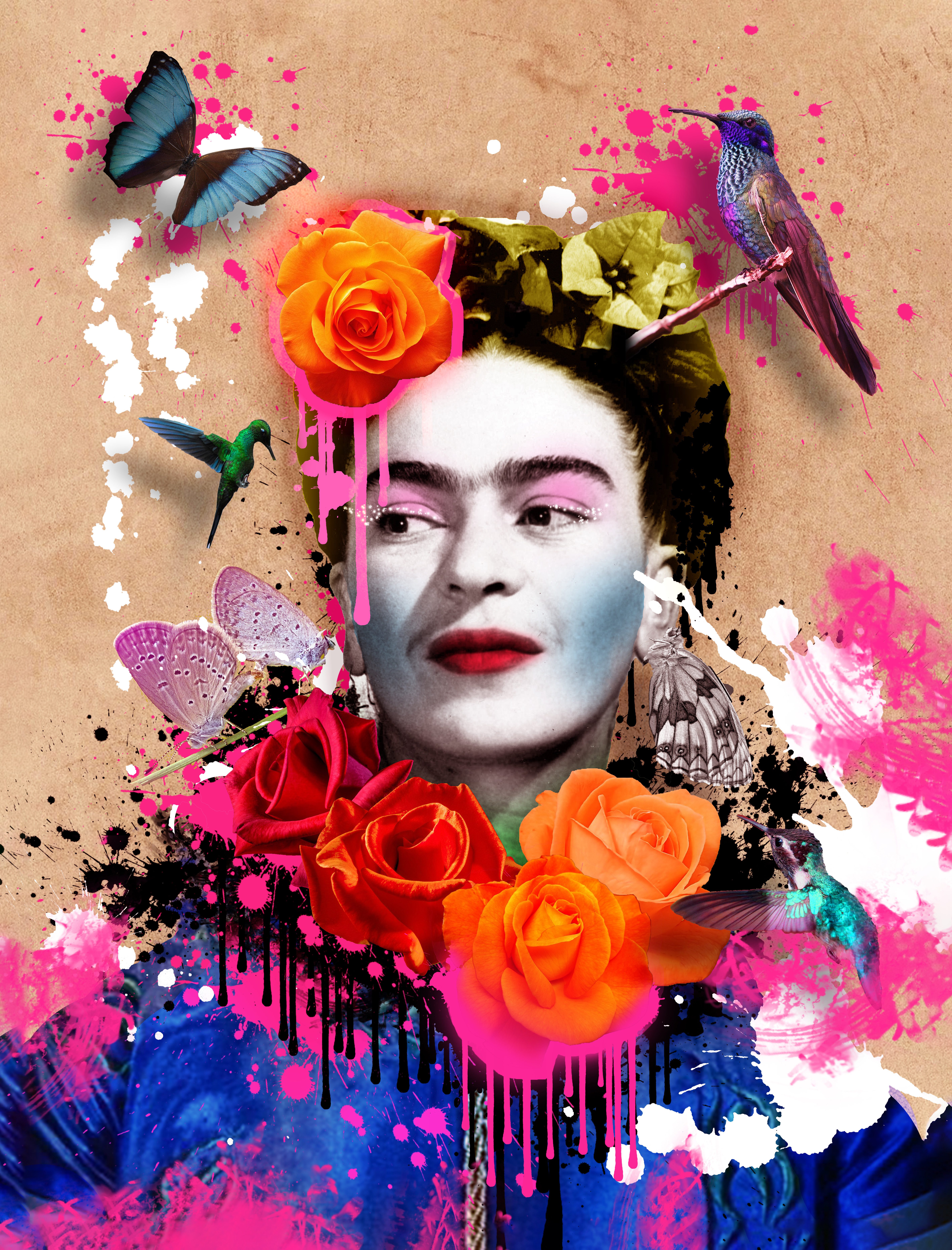 Affengeilebilder Leinwandbild Frida Kahlo by Frank Amoruso auf Keilrahmen gespannt, (1 St), Kunstdruck Wandbild Bild in verschiedenen Formaten