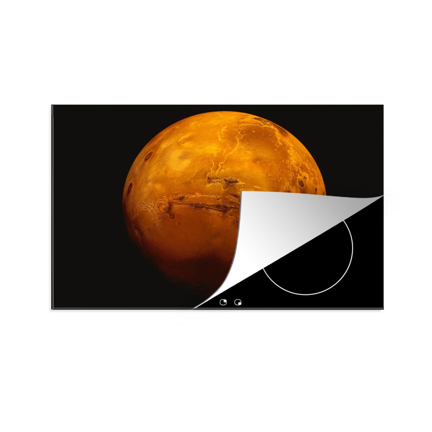 MuchoWow Herdblende-/Abdeckplatte Der rote Planet Mars an einem dunklen Himmel, Vinyl, (1 tlg), 81x52 cm, Induktionskochfeld Schutz für die küche, Ceranfeldabdeckung