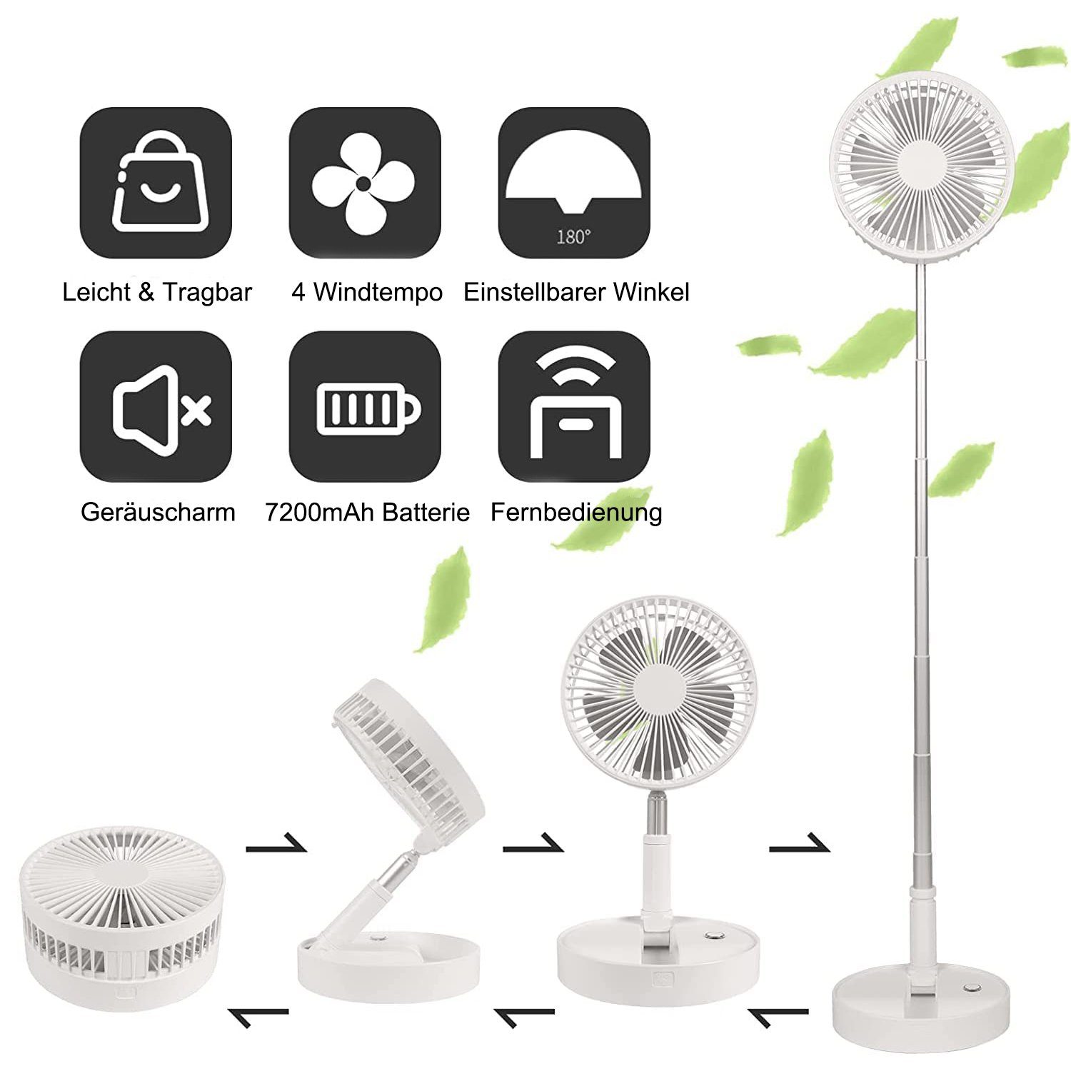 Windstufen höhenverstellbar + + Timing Tischventilator 4 Fernbedienung USB, KAHOO