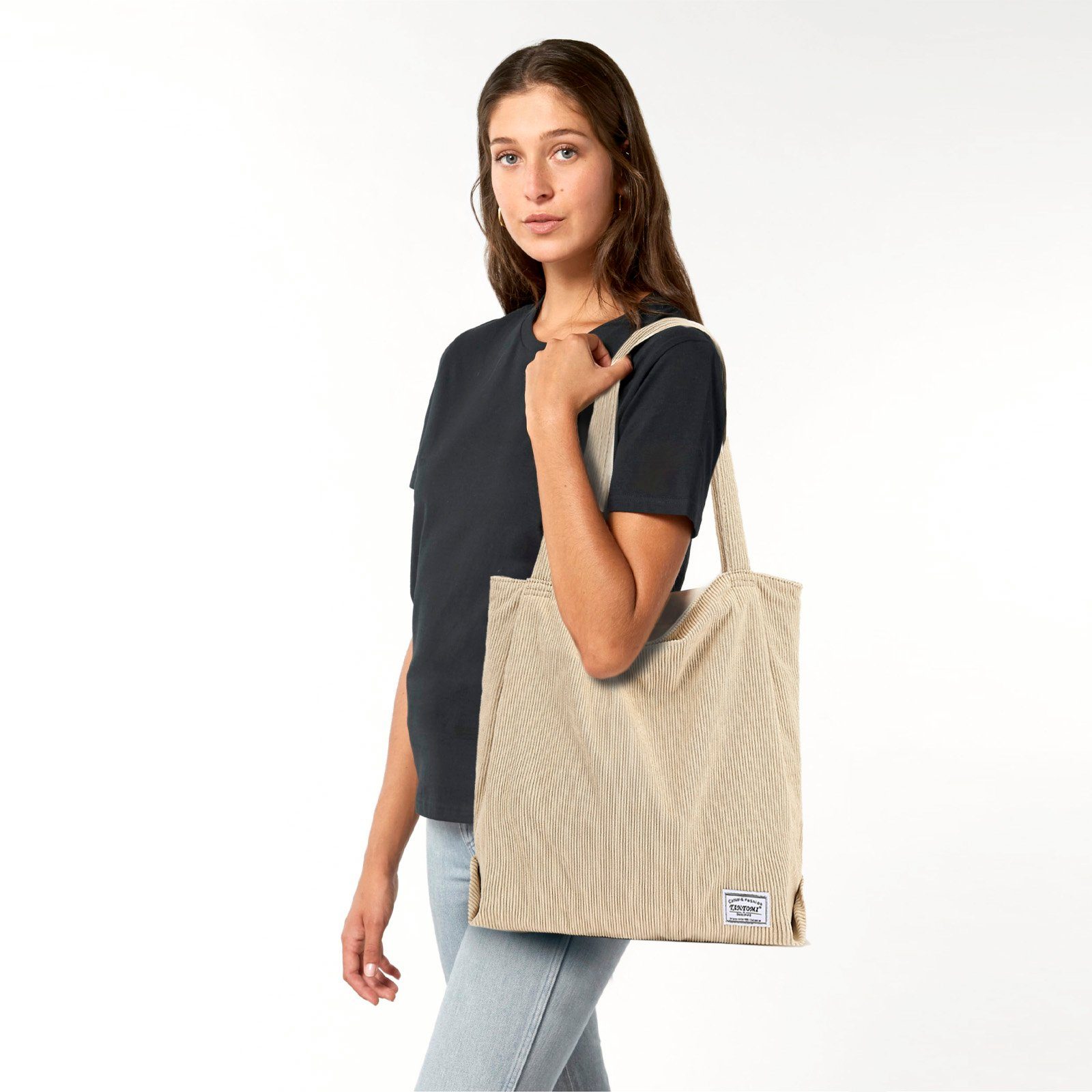 TAN.TOMI Henkeltasche Handtasche, Damenhandtasche, mit Damen, Reißverschluss-Einkaufstasche Beige Cordtasche Tasche