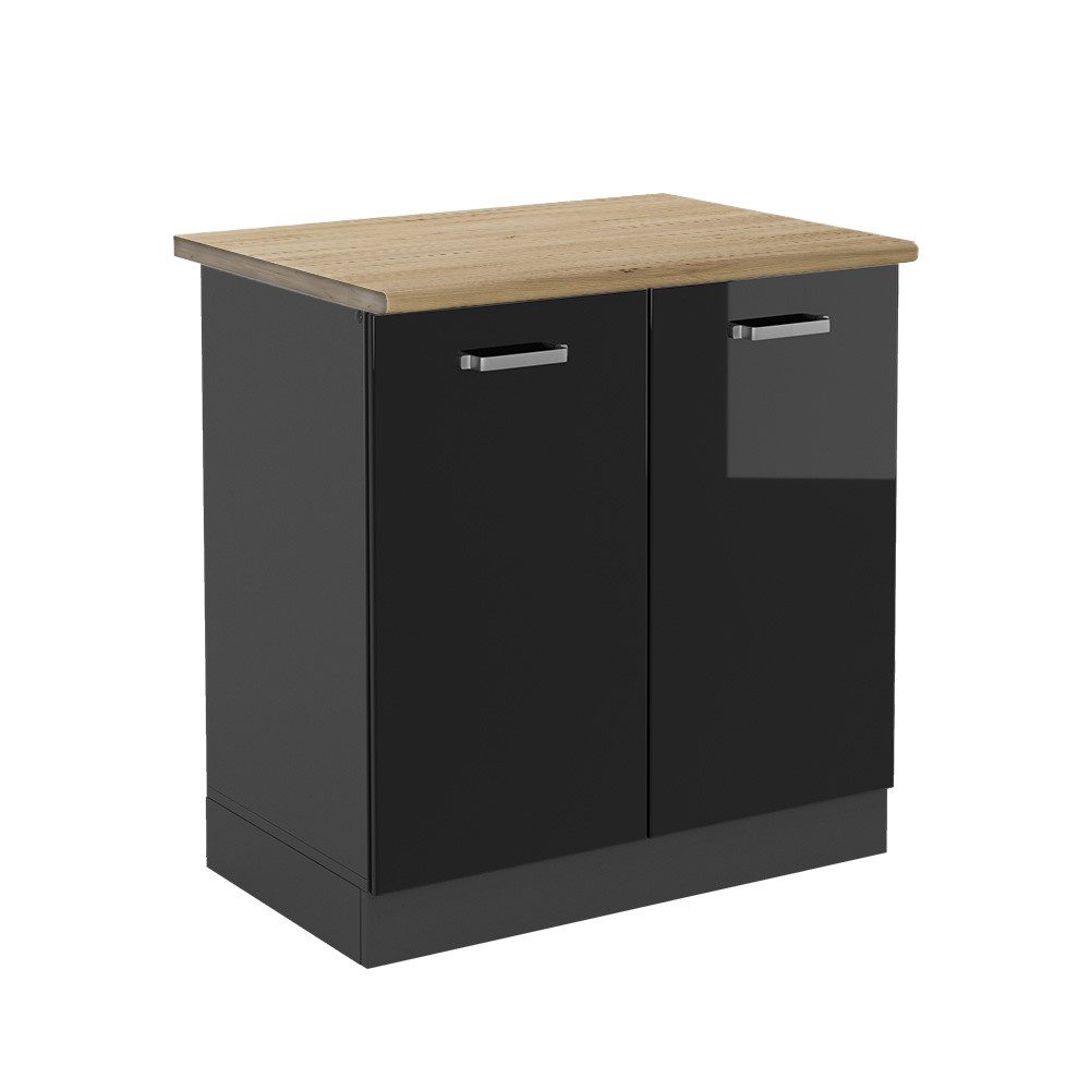 Vicco Spülenunterschrank R-Line Schwarz Hochglanz/Anthrazit 80 cm AP Eiche günstig online kaufen