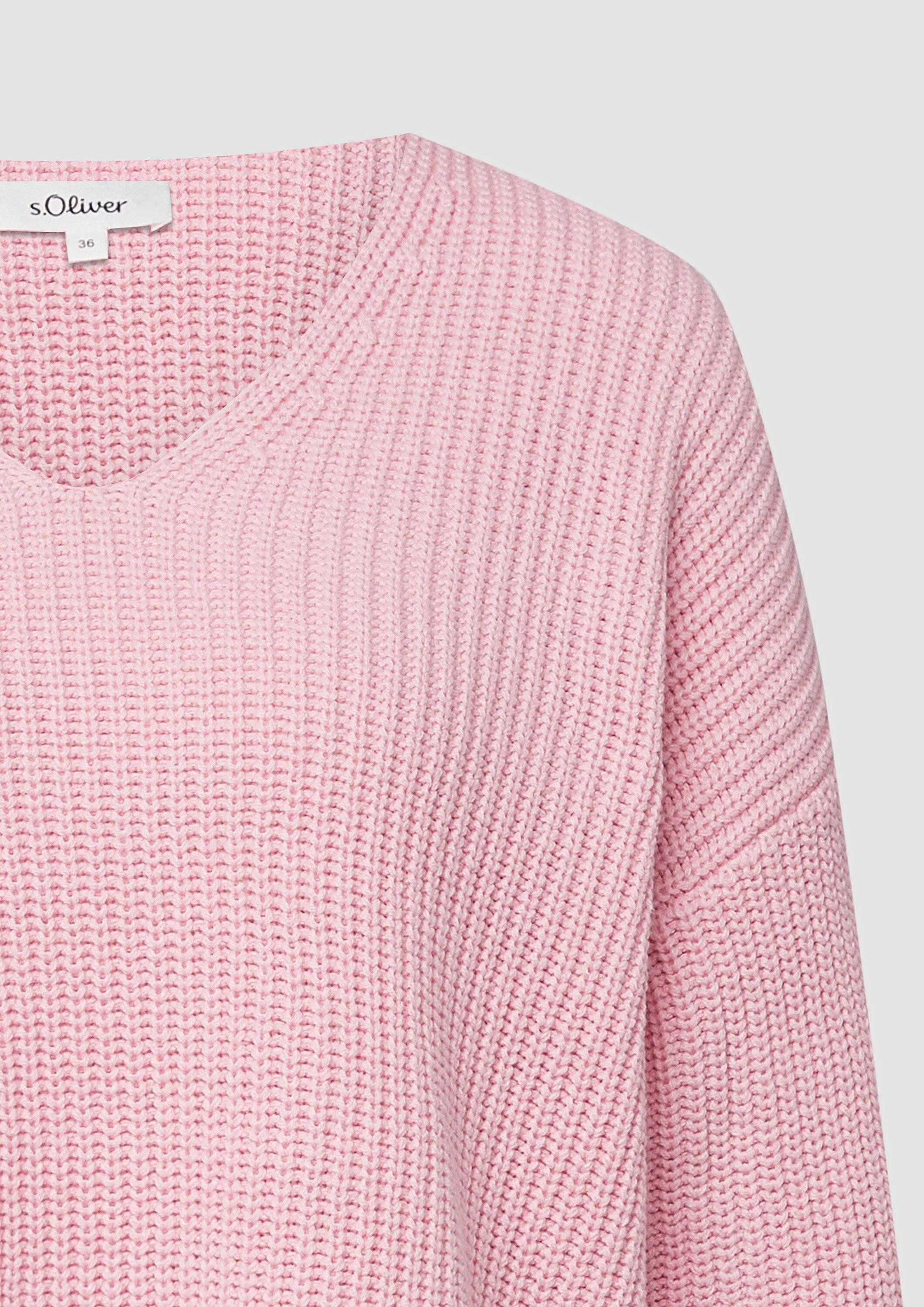 s.Oliver Longpullover Strickpullover Grobstrickpullover mit V-Ausschnitt im Relaxed Fit