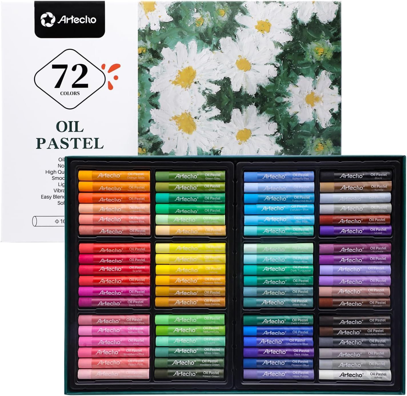 Artecho Pastellkreide 12 / 24 / 48 / 72 Ölpastellkreiden Set -je ca. 10 x 70 mm -lebendigen, kräftigen Farben -Ideal zum Malen & Zeichnen- für Anfänger und Profis