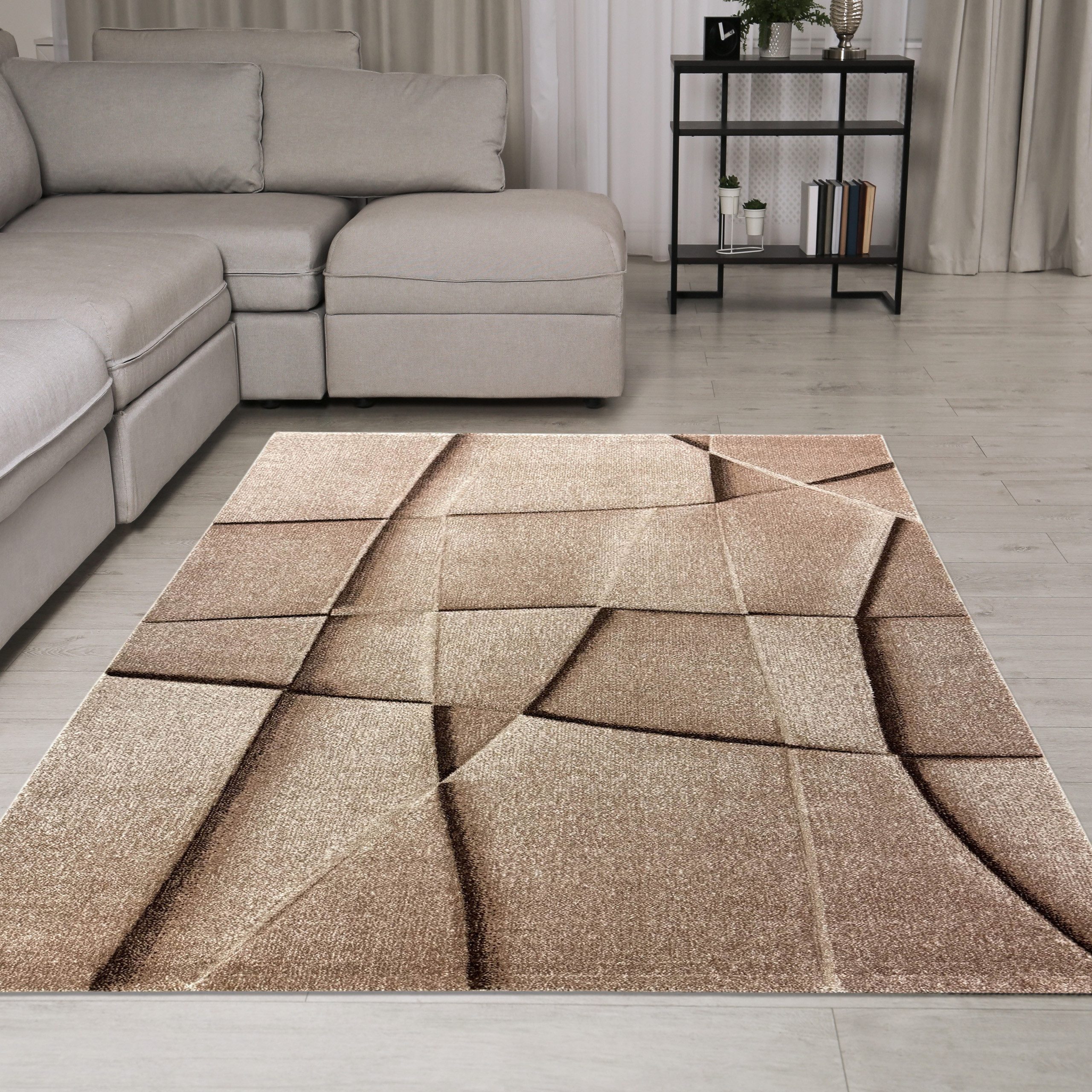 TeppichHome24 Teppich Moderner Wohnzimmer Teppich Pflegeleicht mit 3D-Optik in Braun, rechteckig
