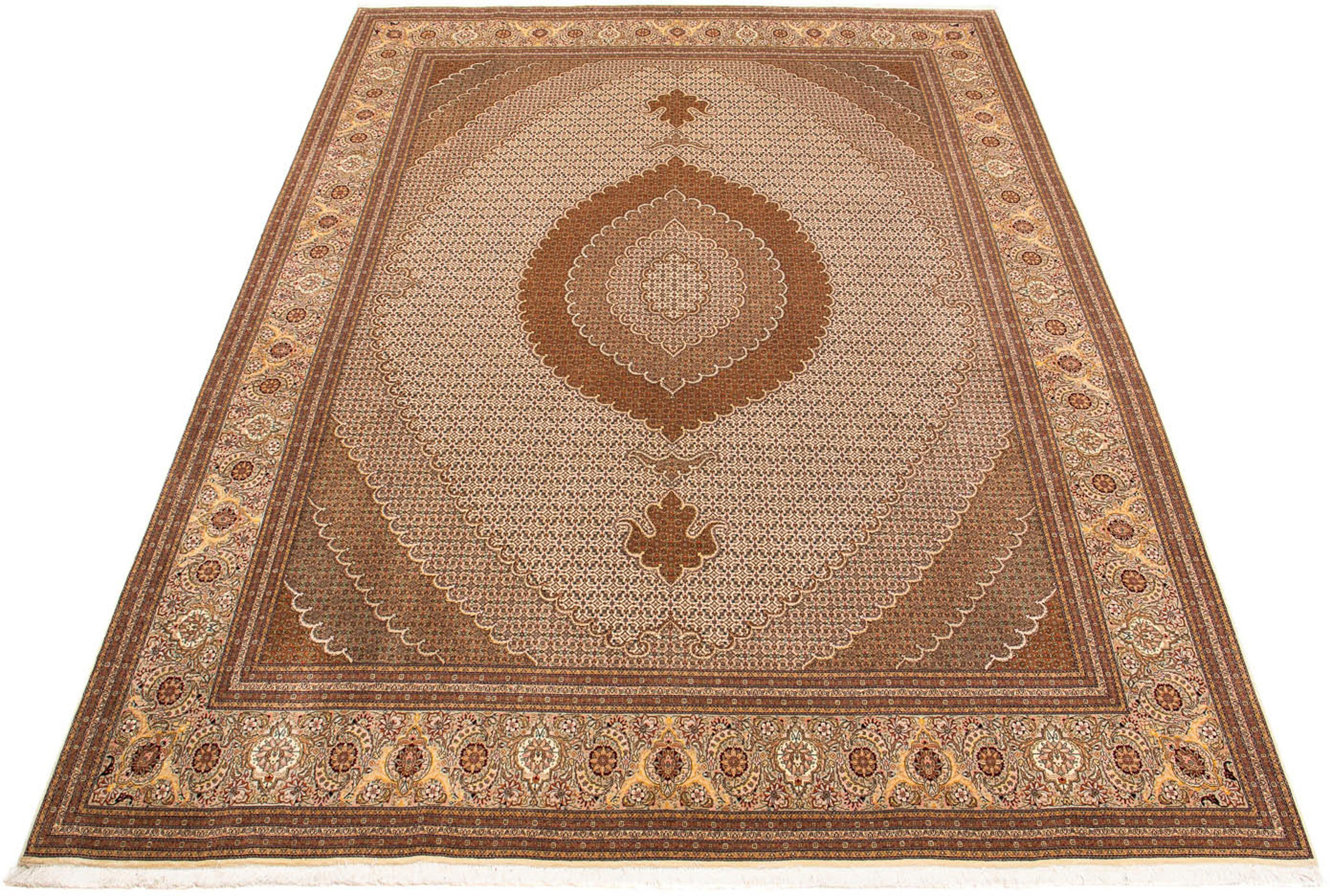 Orientteppich Perser - Täbriz - 392 x 302 cm - hellbraun, morgenland, rechteckig, Höhe: 10 mm, Wohnzimmer, Handgeknüpft, Einzelstück mit Zertifikat