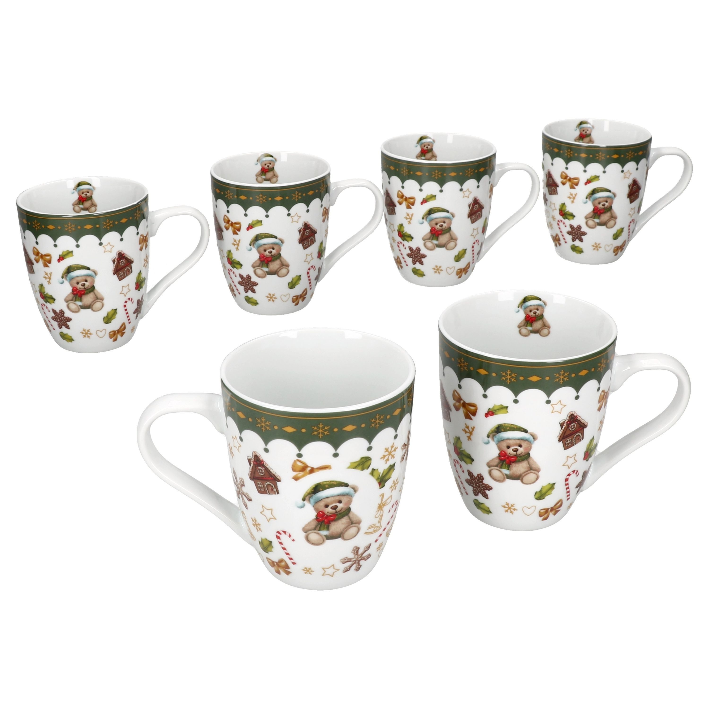 MamboCat Becher Friend 6x Kaffeebecher Weihnachten 480 ml Porzellan Tassen Teddybär, Porzellan