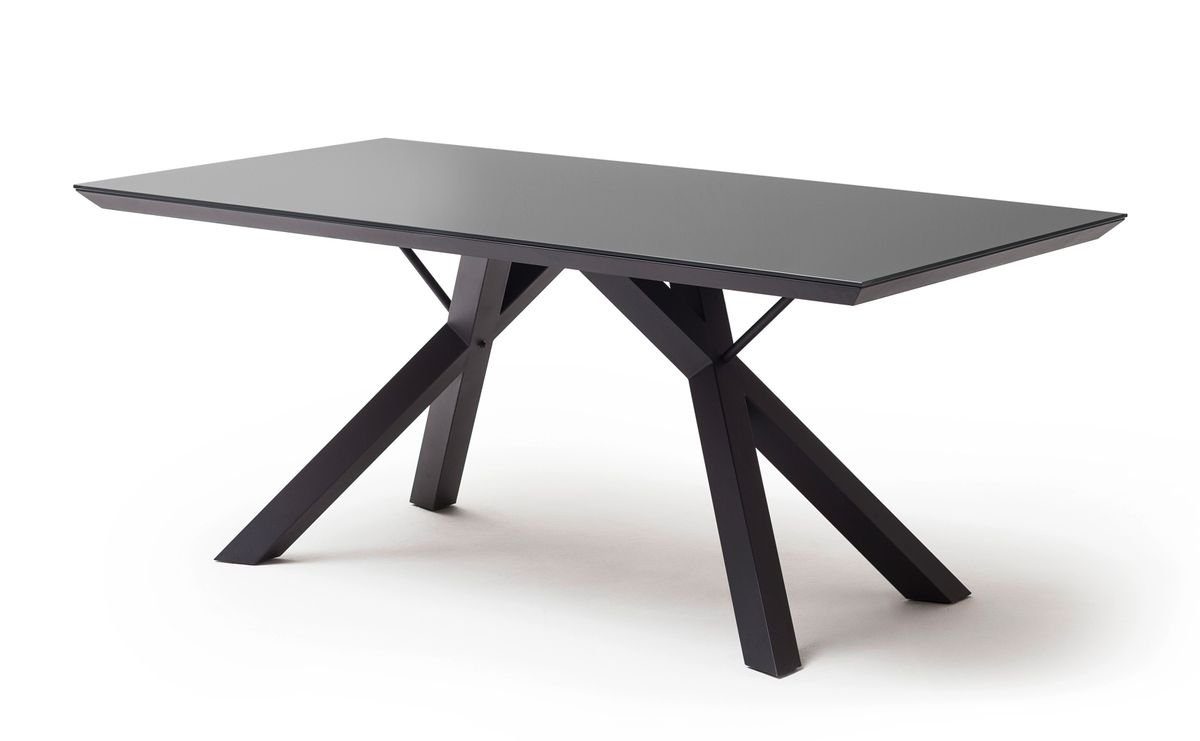 Tischgruppe, expendio Essgruppe Spar-Set, anthrazit Glas dunkelgrau 6x + Chenille-Optik Elvis, Stuhl (komplette 180x75x95cm 7-tlg), Sabia